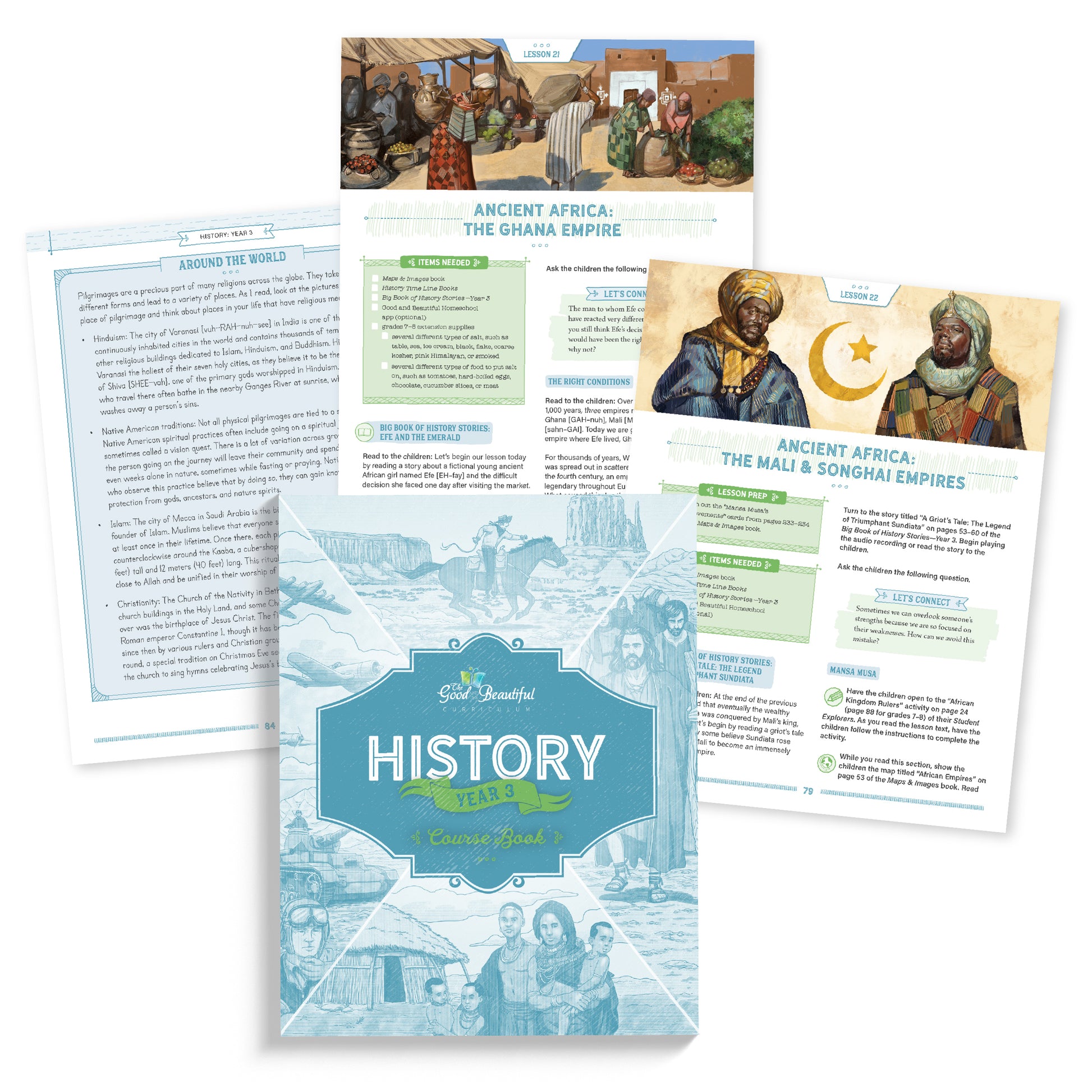 History Year 3 course book with three sample pages | The Good and the Beautiful