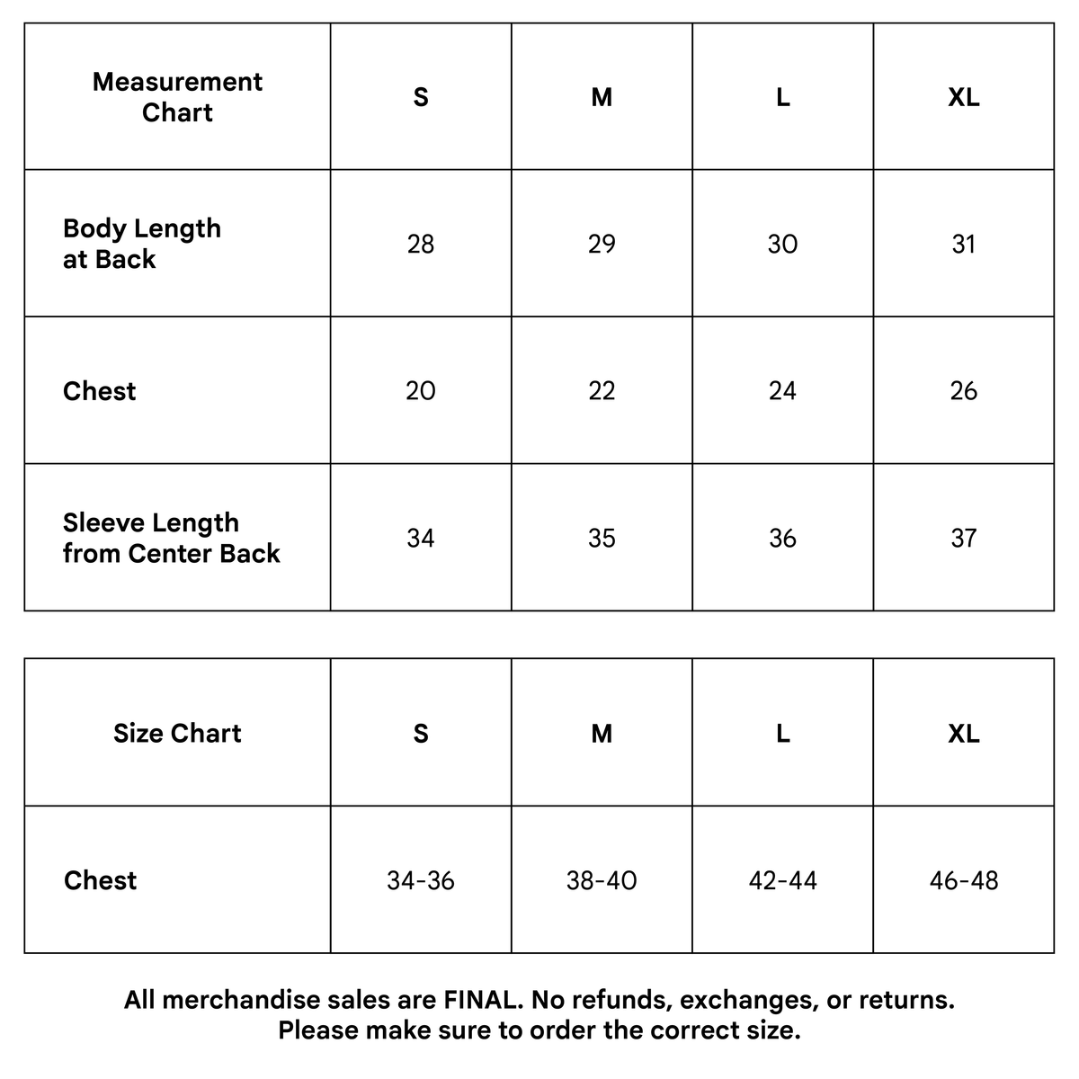 A hoodie sizing chart with measurements | The Good and the Beautiful
