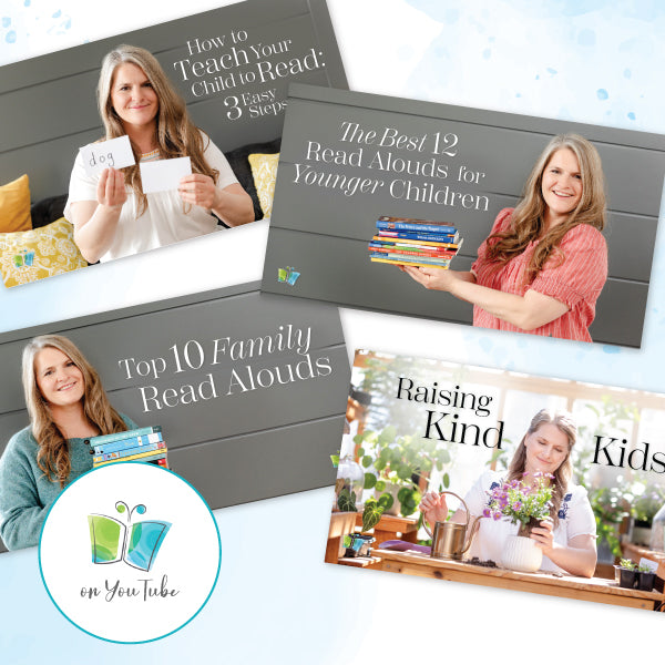 A collage of YouTube video covers by Jenny Phillips on a blue and white background | The Good and the Beautiful