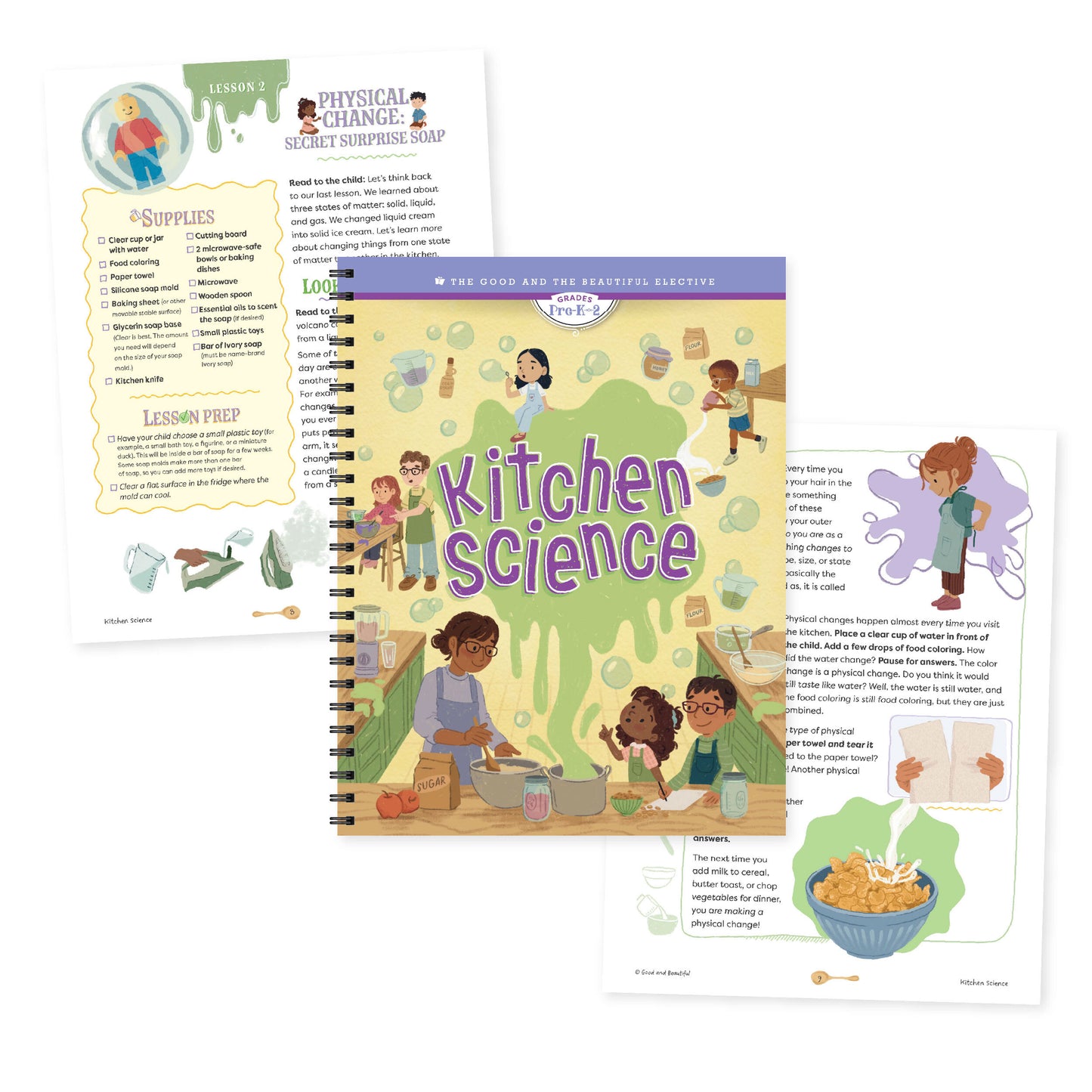 A collage of the Kitchen Science with pages from the Secret Surprising Soap lesson | The Good and the Beautiful