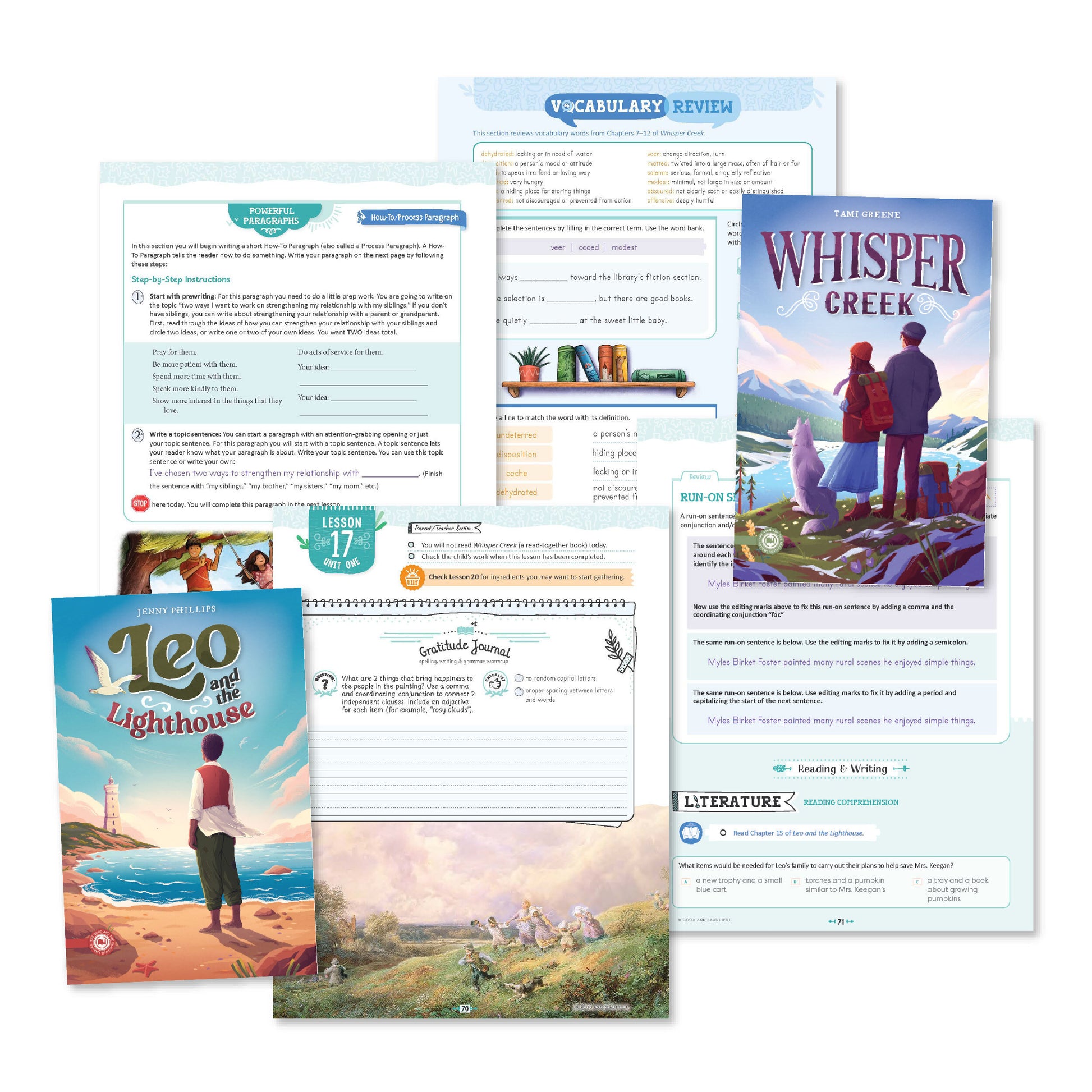 A collage of pages from lesson 17 of the language arts level 4 course | The Good and the Beautiful