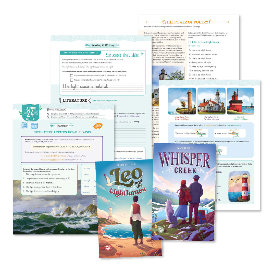 A collage of pages from lesson 24 and book from the language arts level 4 course | The Good and the Beautiful