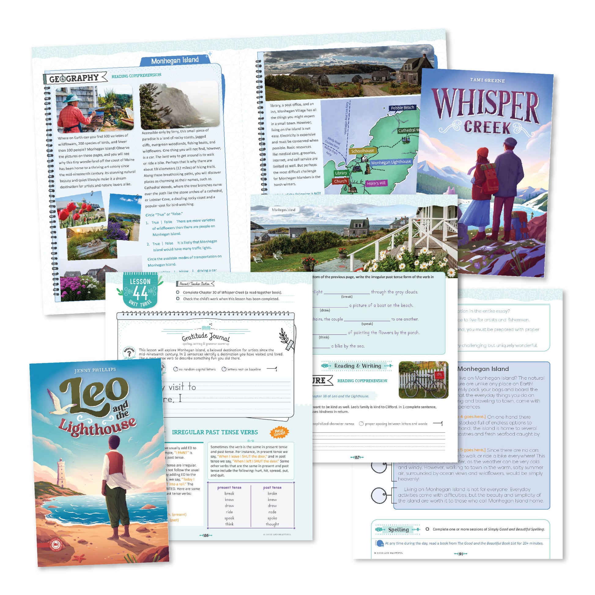 A collage of the Language Arts level 4 course book pages from lesson 44 | The Good and the Beautiful