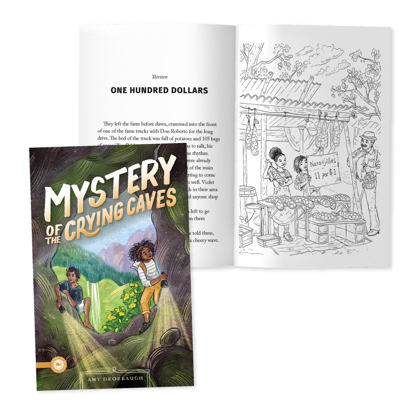 The book cover for "Mystery of the Crying Caves" by Amy Drorbaugh and a preview of chapter 13 | The Good and the Beautiful