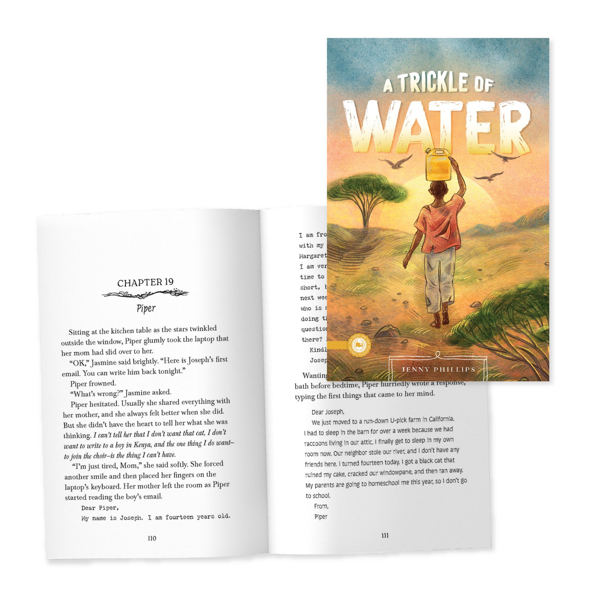 The book cover for "A Trickle of Water" by Jenny Phillips with a preview of chapter 19 | The Good and the Beautiful