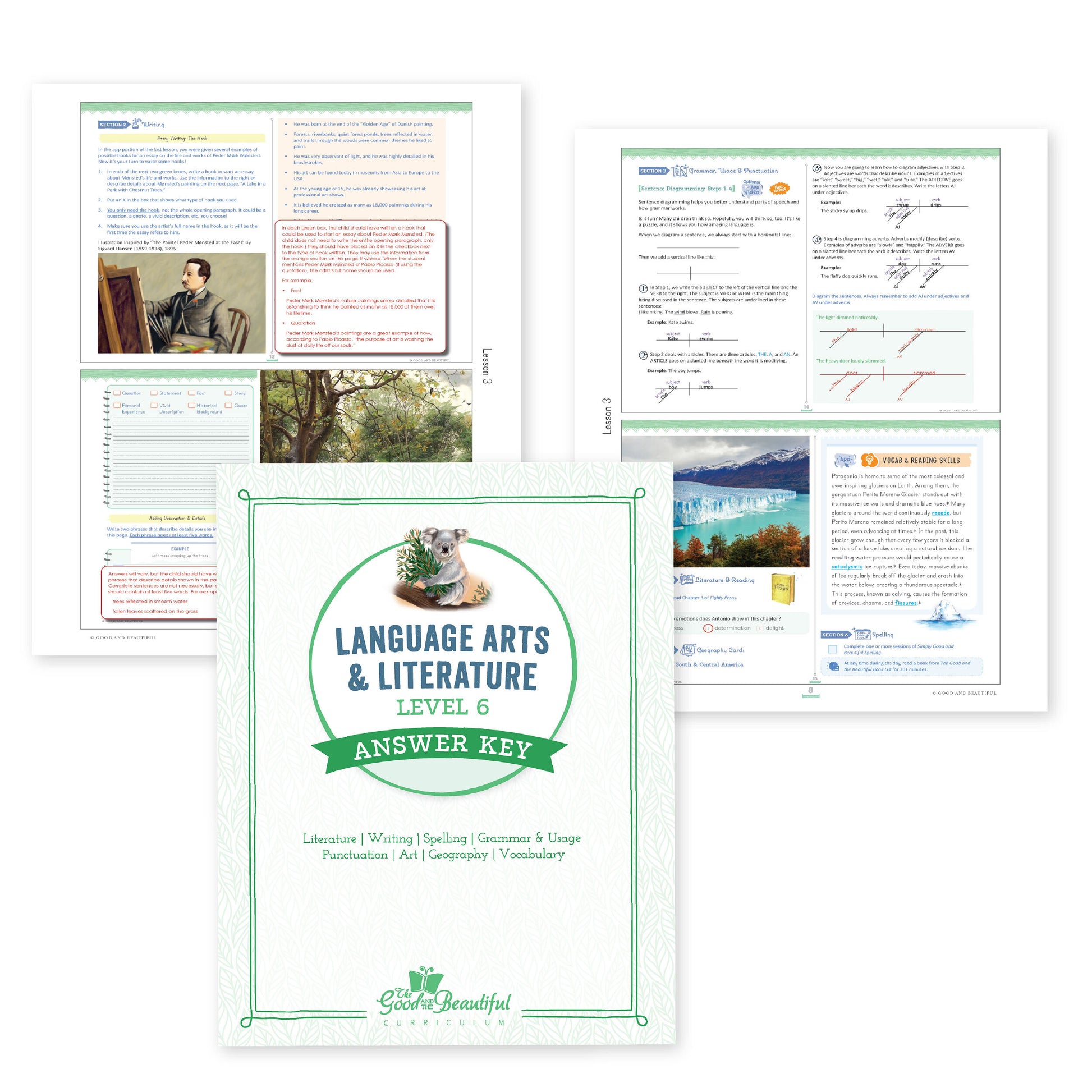 Language arts level 6 answer key with two sample pages | The Good and the Beautiful