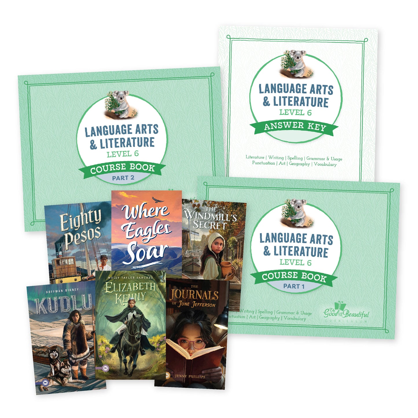 A collage of the Level 6 Language Arts course set | The Good and the Beautiful