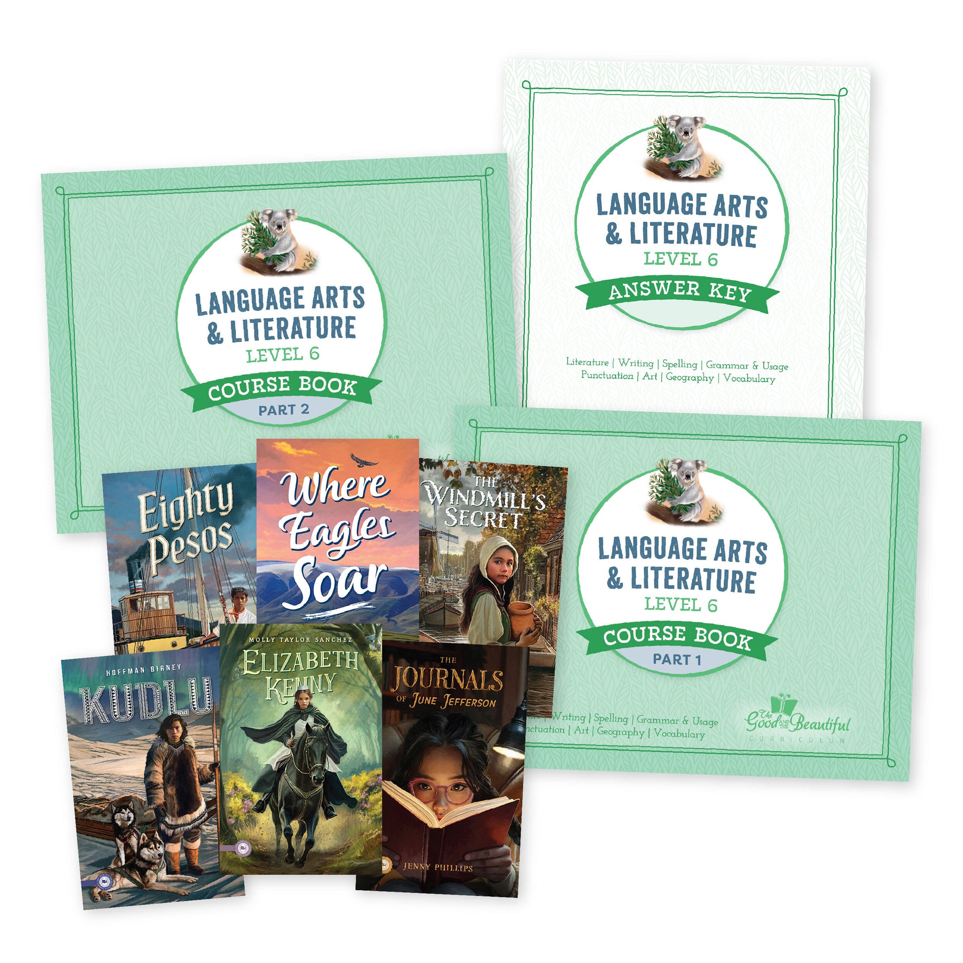 A collage of the Level 6 Language Arts course set | The Good and the Beautiful