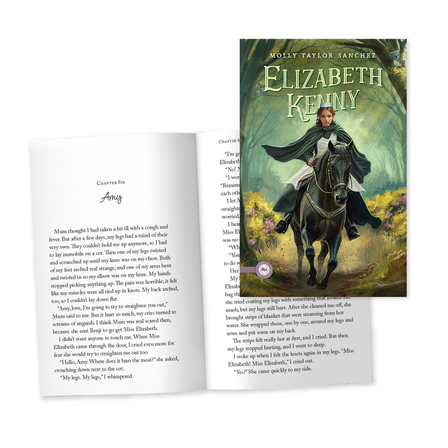 The cover of the book "Elizabeth Kenny" by Molly Taylor Sanchez and sample pages from chapter six | The Good and the Beautiful