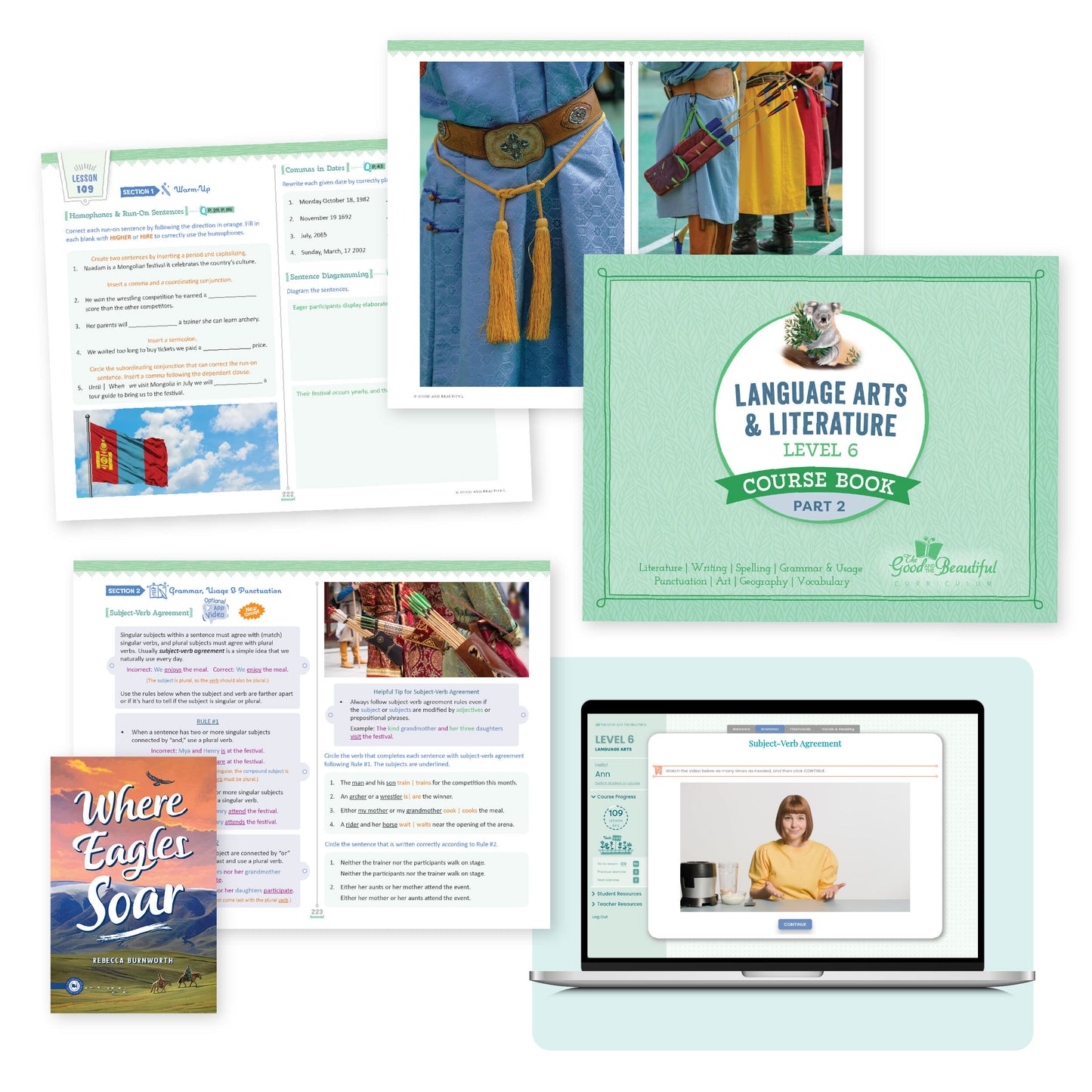 Language arts level 6 course book part 2 with three sample pages | The Good and the Beautiful