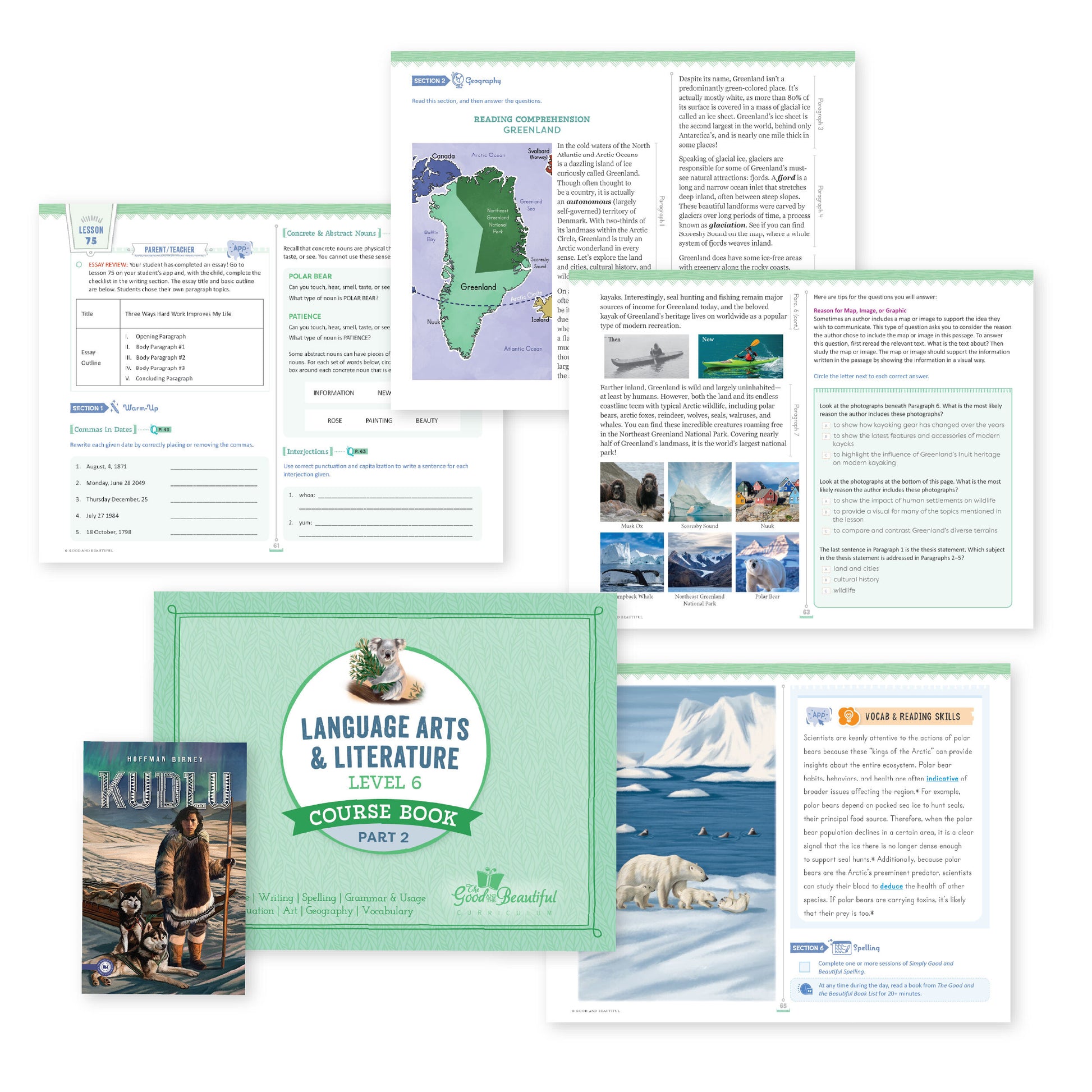 Language arts level 6 course book part 2 with sample pages and a reader | The Good and the Beautiful