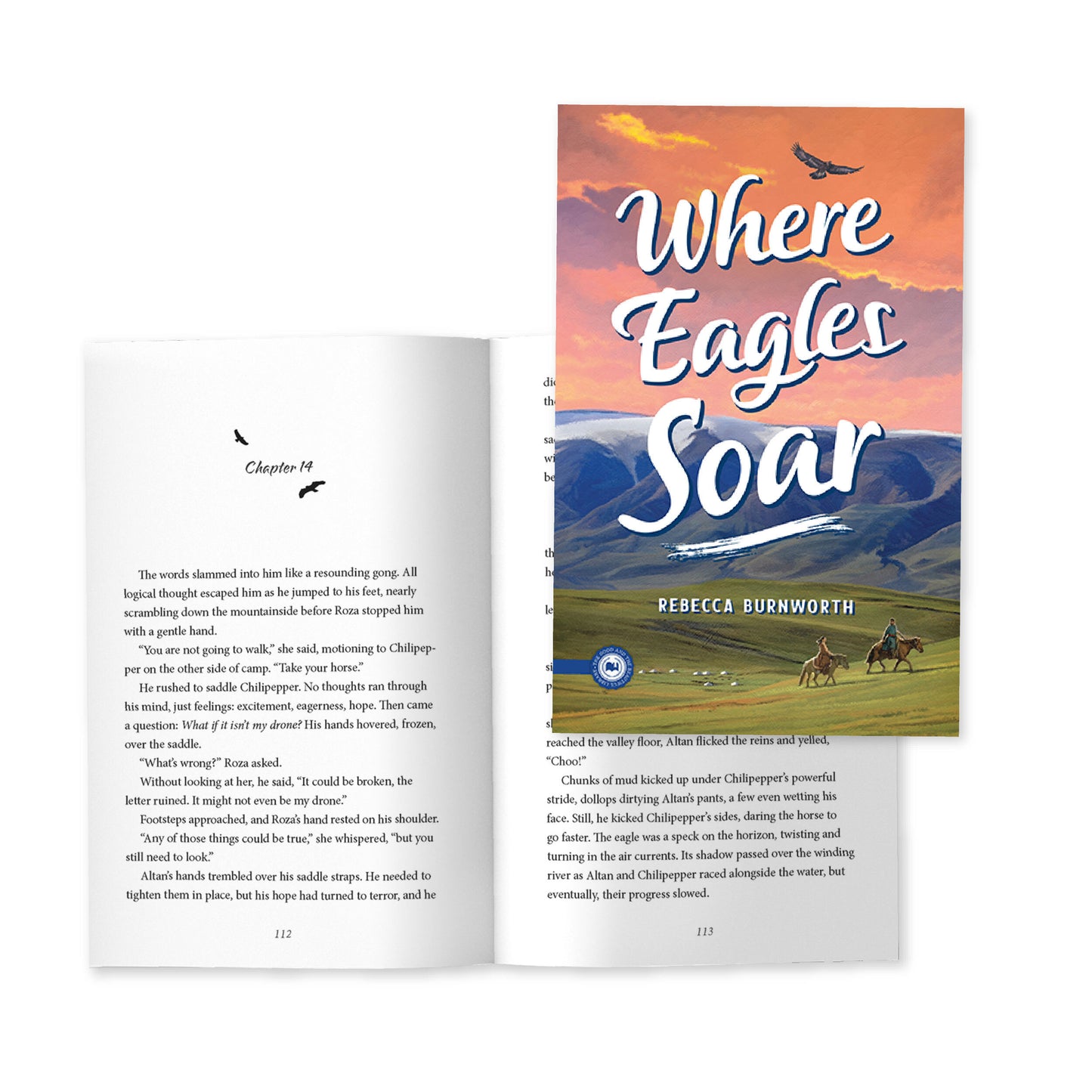 The cover of "Where Eagles Soar" by Rebecca Burnworth with sample pages from chapter fourteen | The Good and the Beautiful