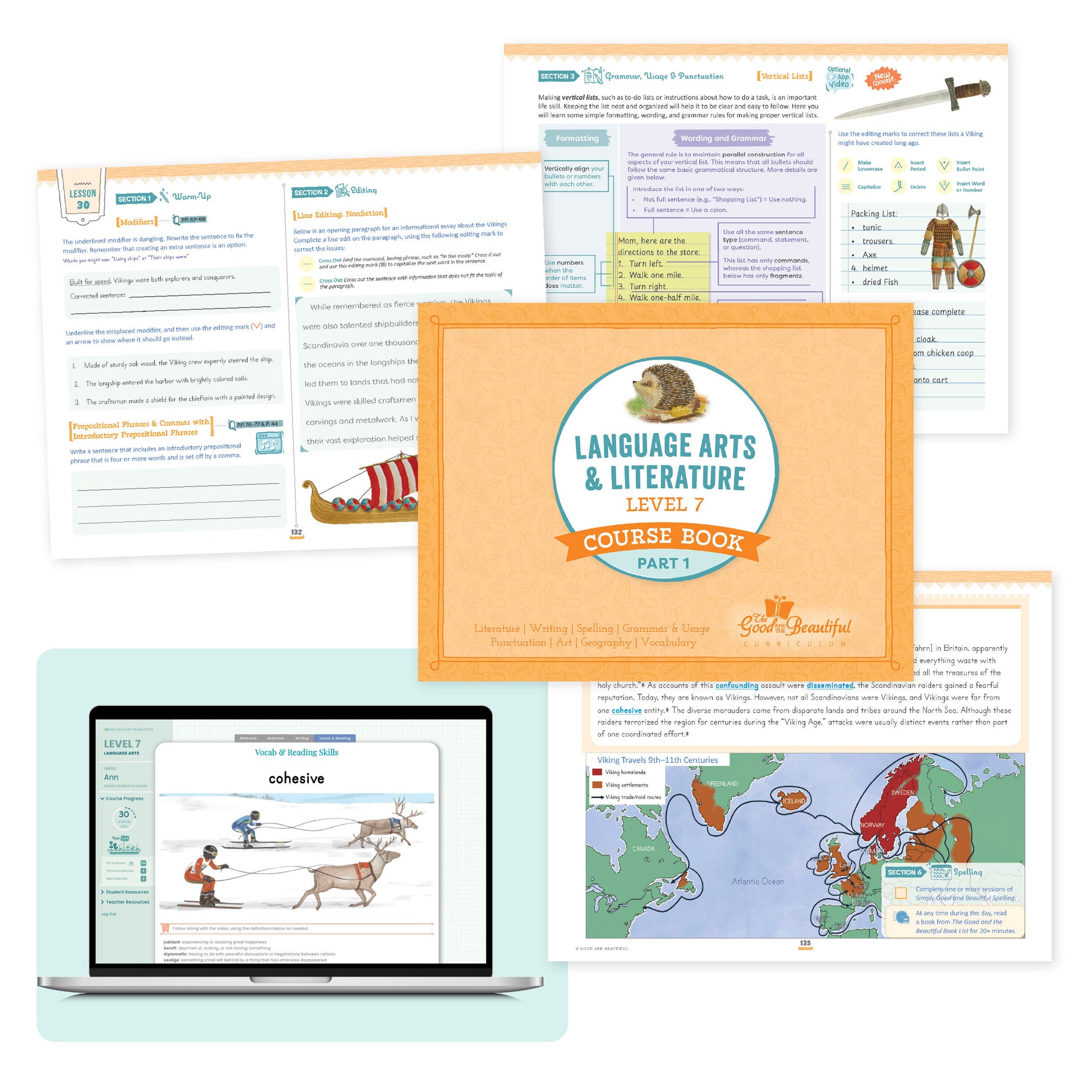 Language arts level 7 course book part one with three-page previews and a preview of the online portion | The Good and the Beautiful