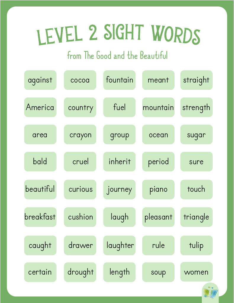 A list of level 2 sight words from The Good and the Beautiful | The Good and the Beautiful