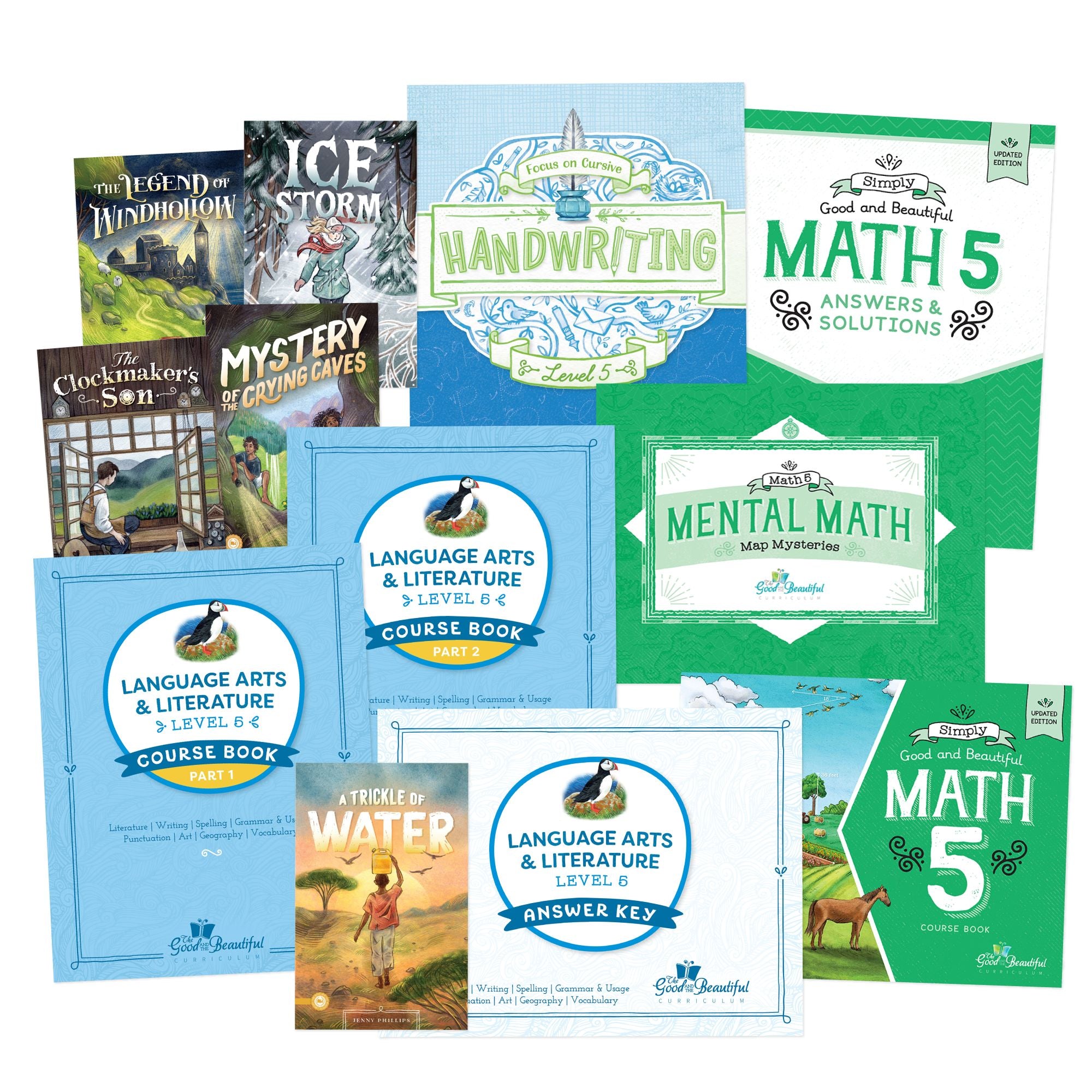 A collage of the level 5 homeschool course materials | The Good and the Beautiful
