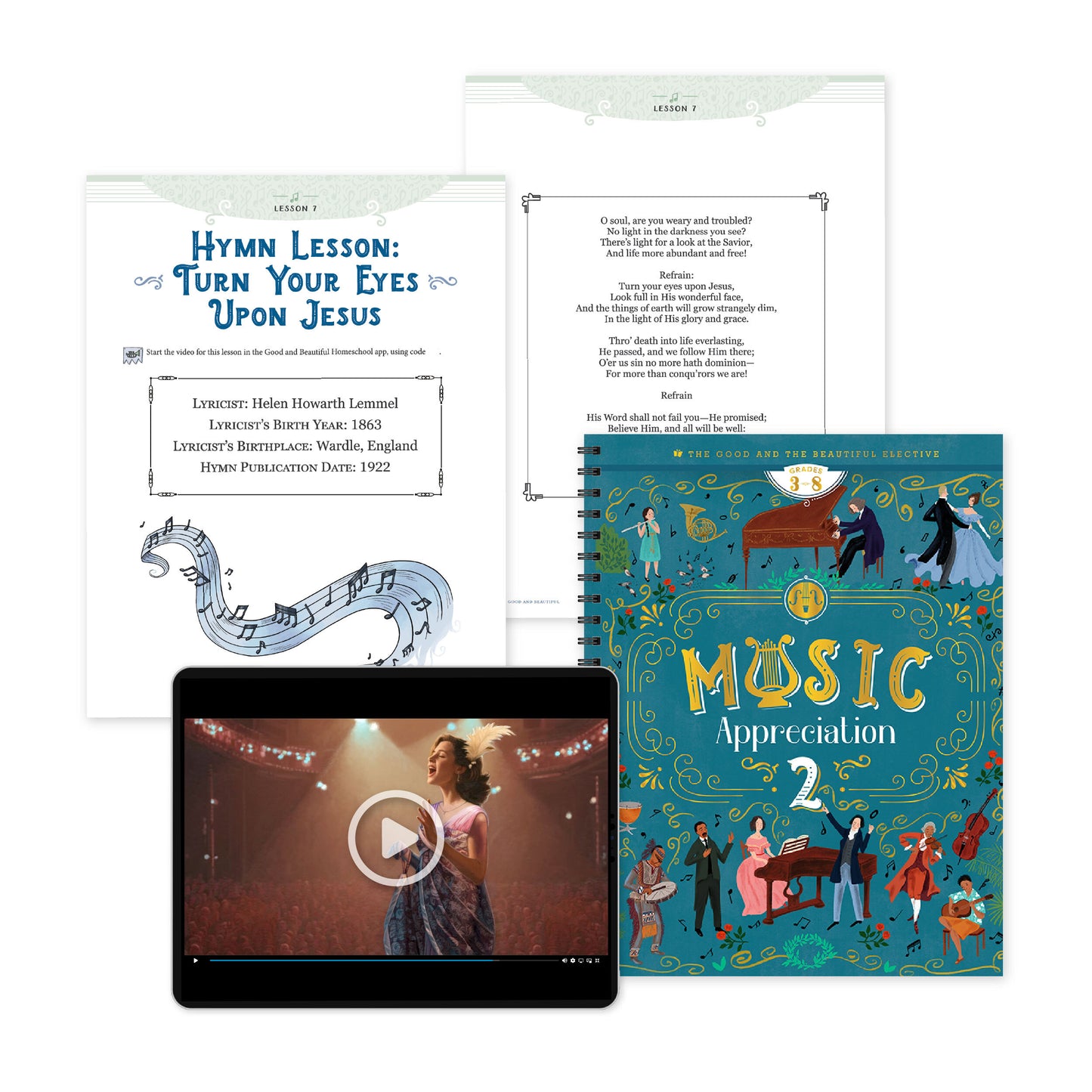 Music appreciation 2 cover with sample lesson pages | The Good and the Beautiful