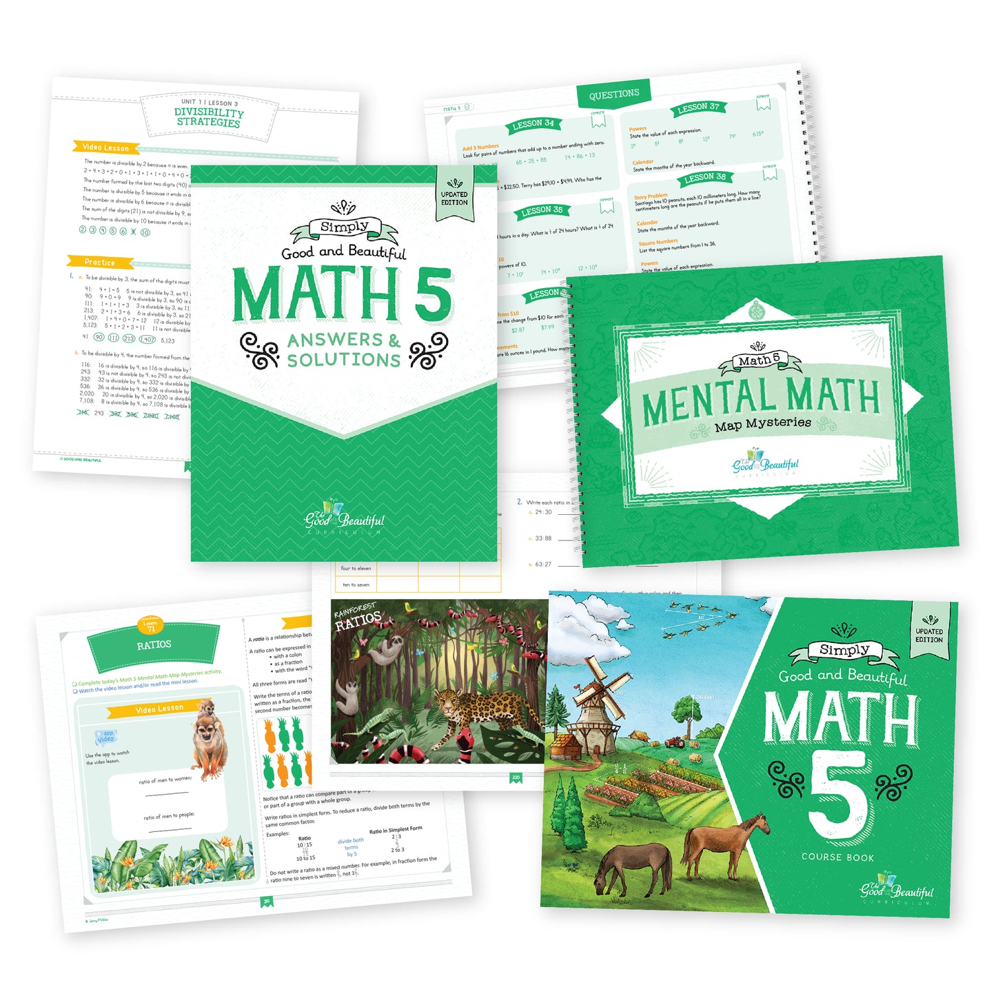 Simply Good and Beautiful Math 5 Cover and book spread | The Good and the Beautiful