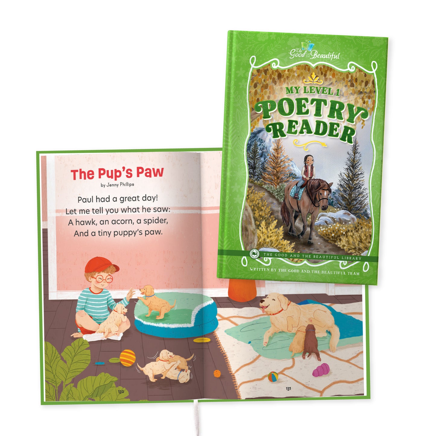 The cover of the book "My Level 1 Poetry Reader" by The Good and the Beautiful Team along with a two-page preview | The Good and the Beautiful