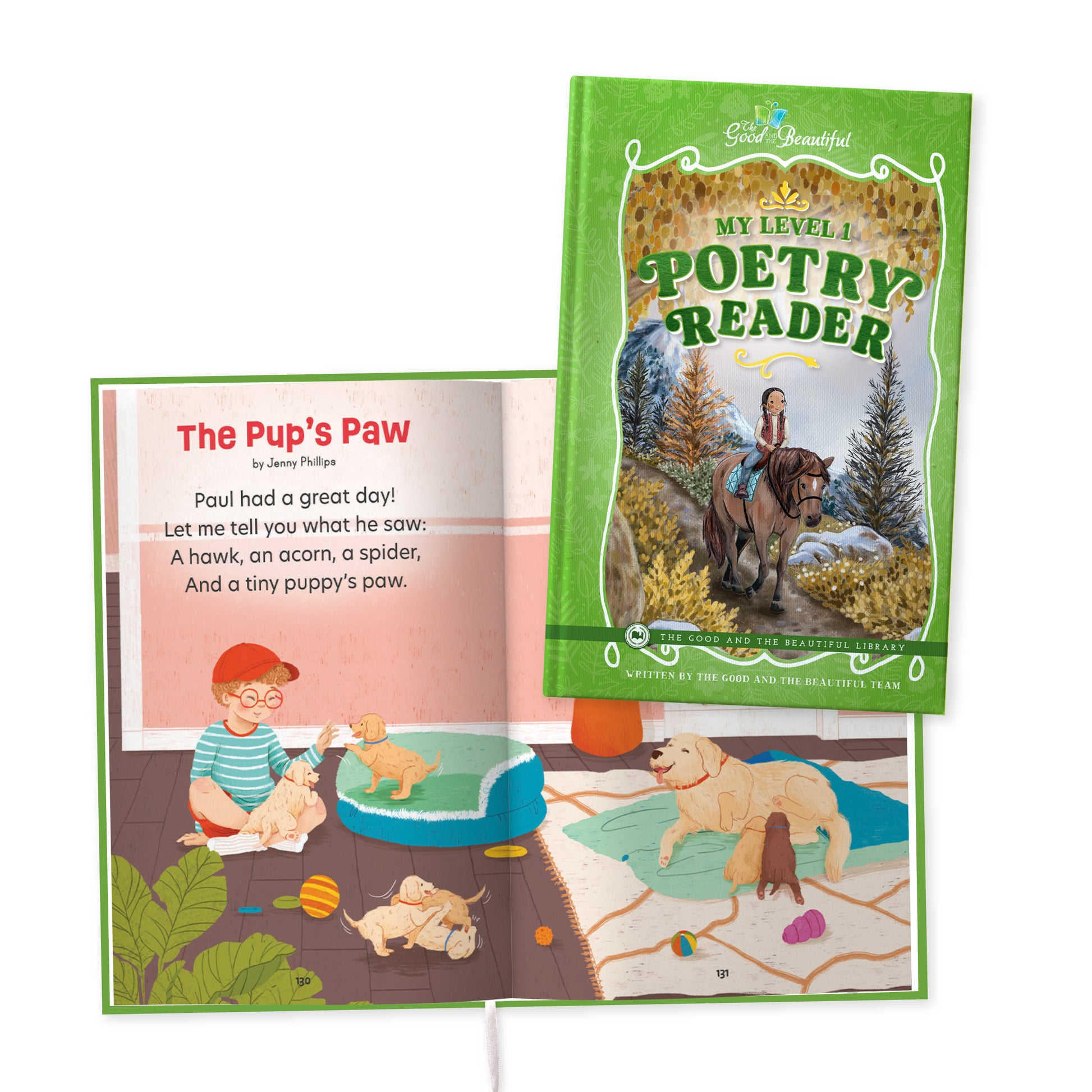 The cover of the book "My Level 1 Poetry Reader" by The Good and the Beautiful Team along with a two-page preview | The Good and the Beautiful