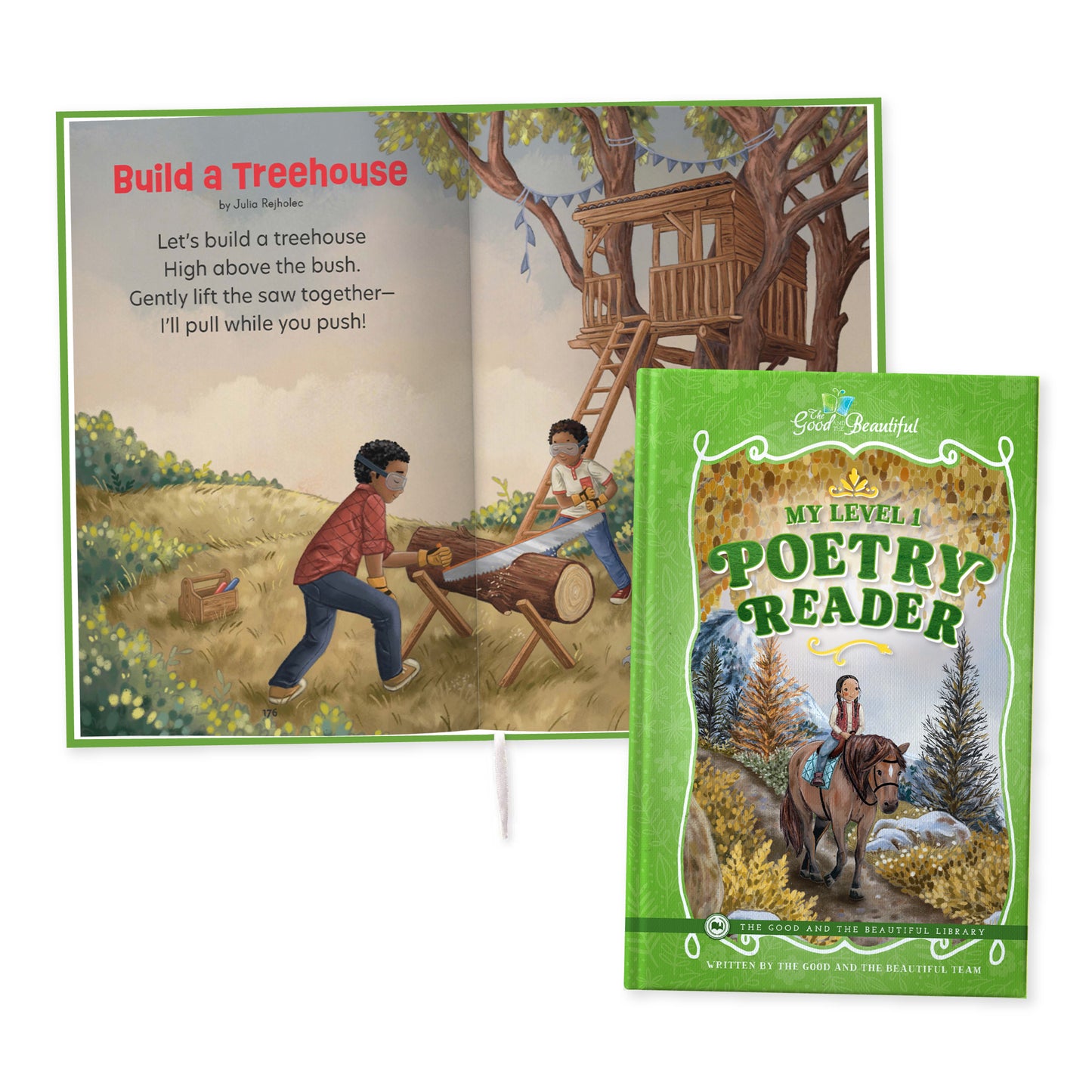 The cover of the book "My Level 1 Poetry Reader" with a preview of the poem "Build a Treehouse" | The Good and the Beautiful