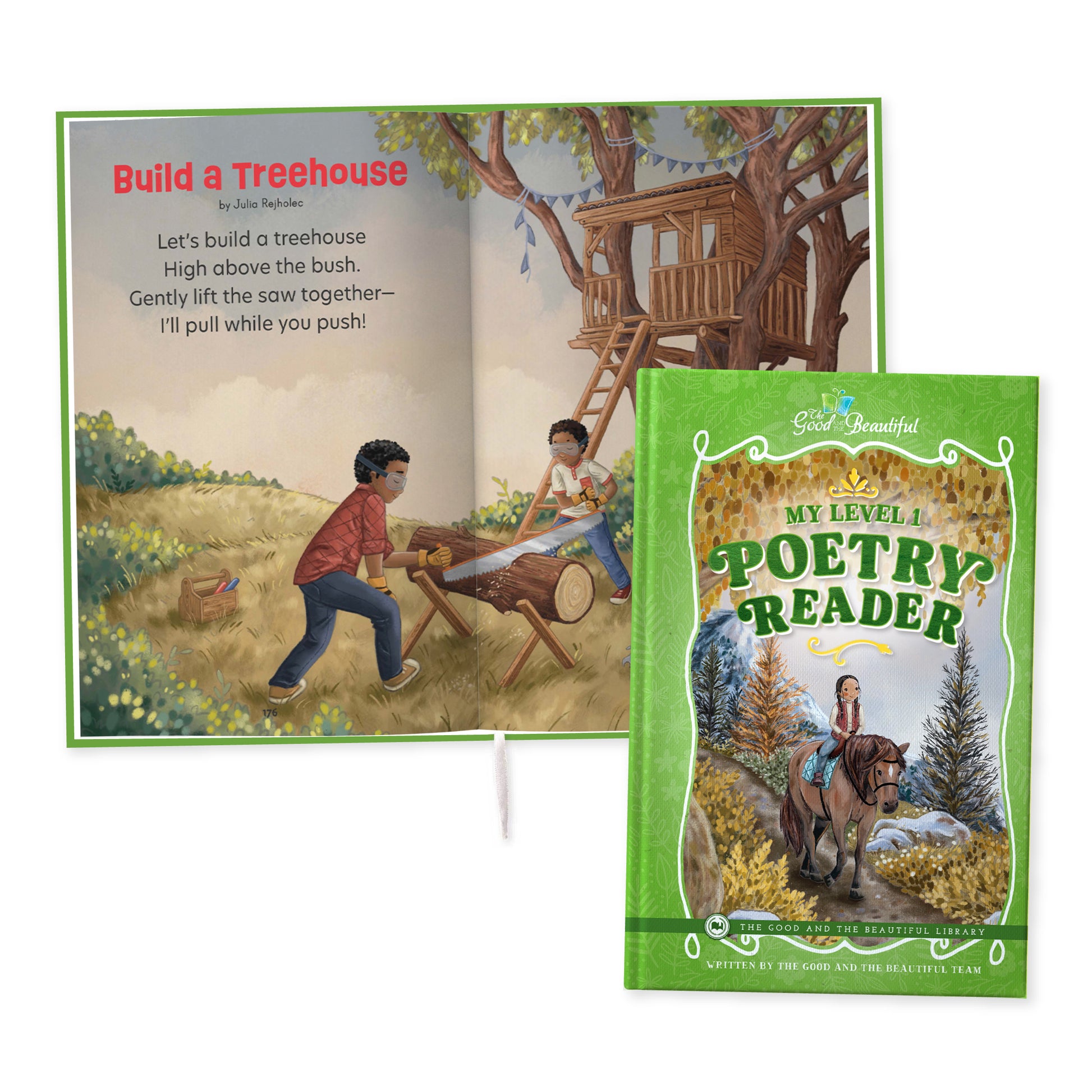 The cover of the book "My Level 1 Poetry Reader" with a preview of the poem "Build a Treehouse" | The Good and the Beautiful