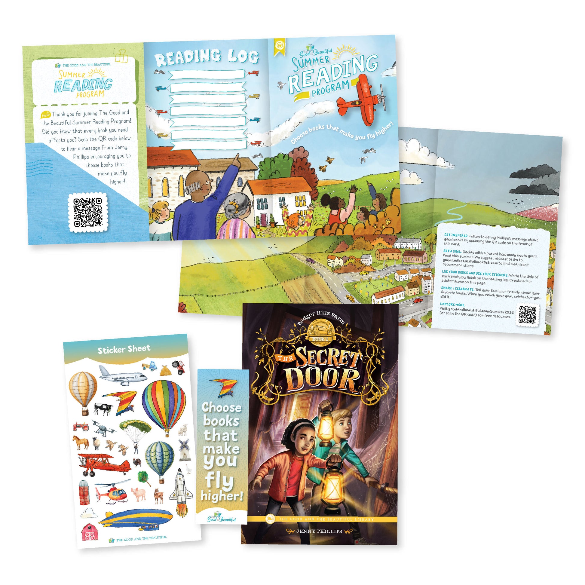 A collage of materials for the 2026 Summer Reading Program including the book "The Secret Door" | The Good and the Beautiful