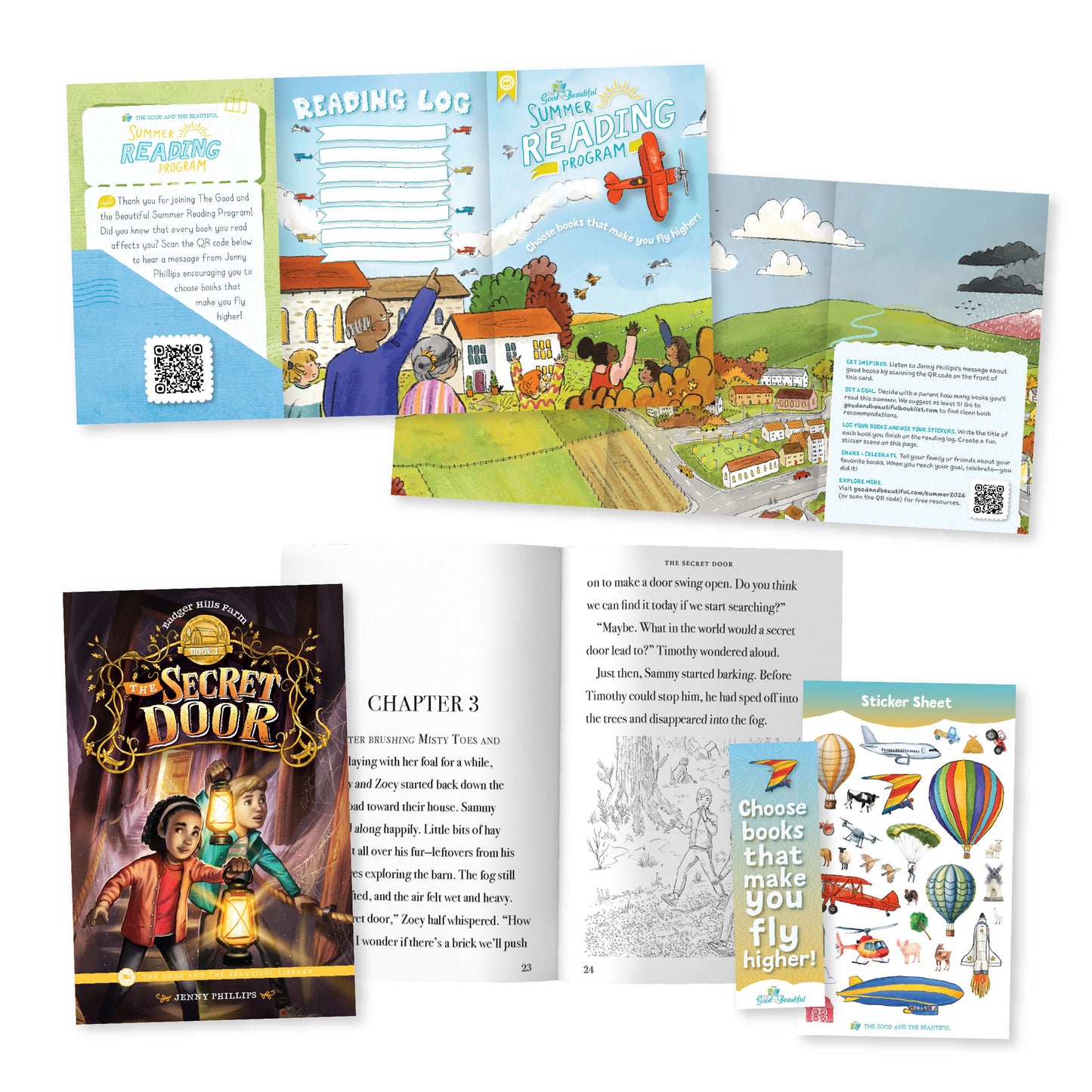 A collage of materials for the Summer Reading Program including the book "The Secret Door" | The Good and the Beautiful