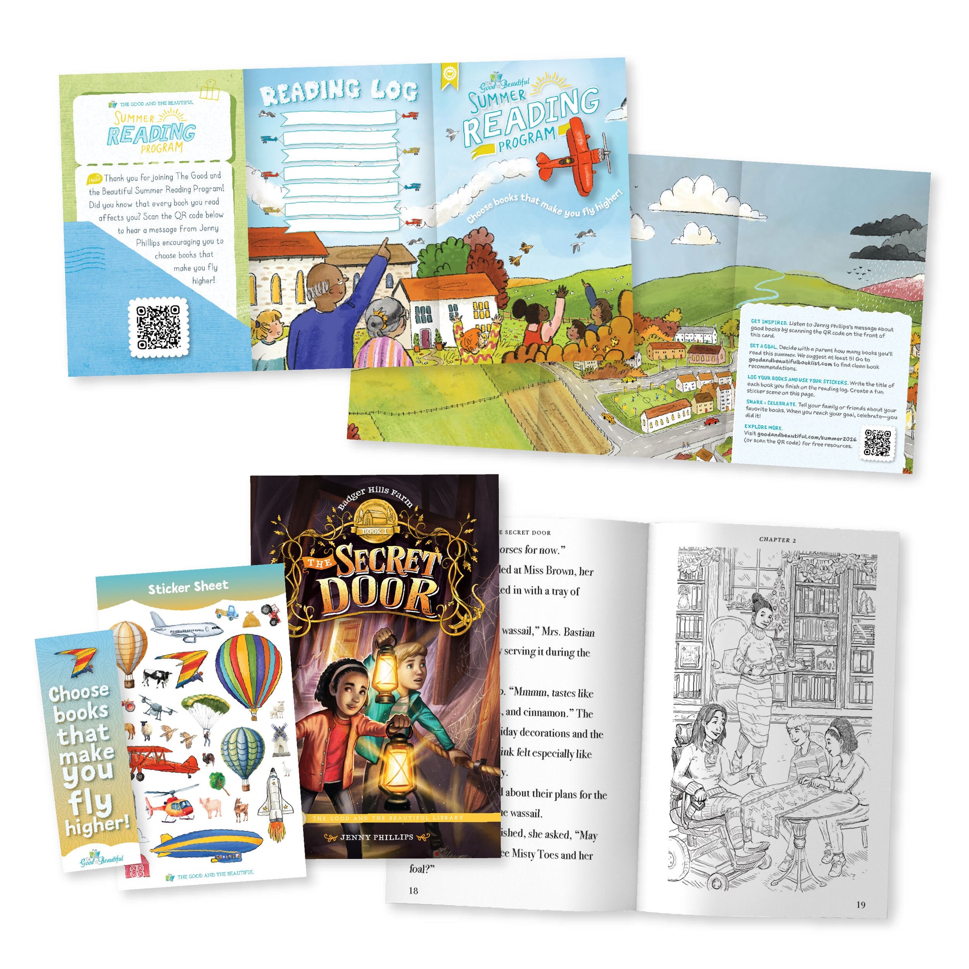 A collage of materials for the Summer Reading Program with the book "The Secret Door" | The Good and the Beautiful