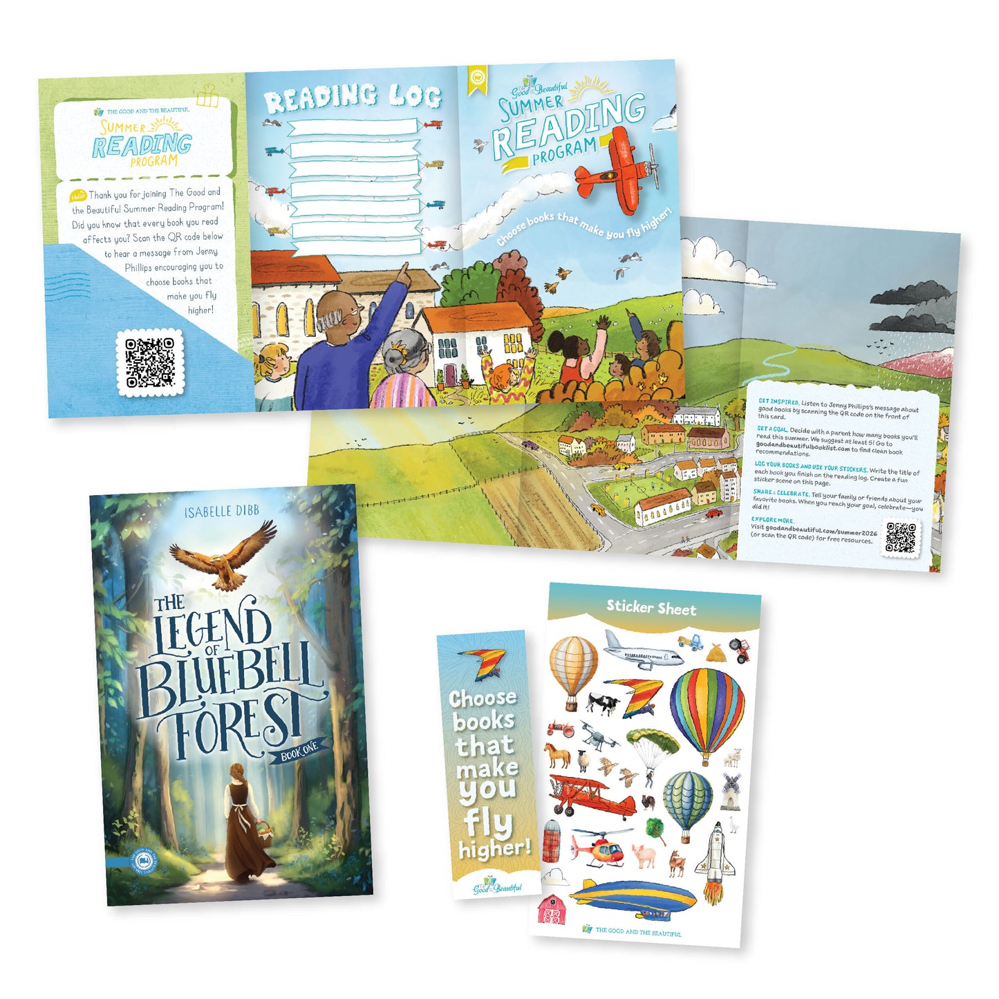 Summer Reading Program materials laid out with the cover of "The Legend of Bluebell Forest" | The Good and the Beautiful