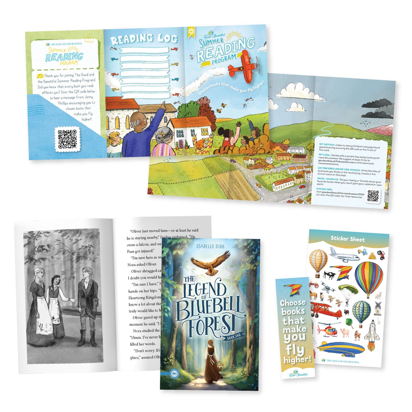 A collage of Summer Reading Program materials including the book "The Legend of Bluebell Forest" | The Good and the Beautiful