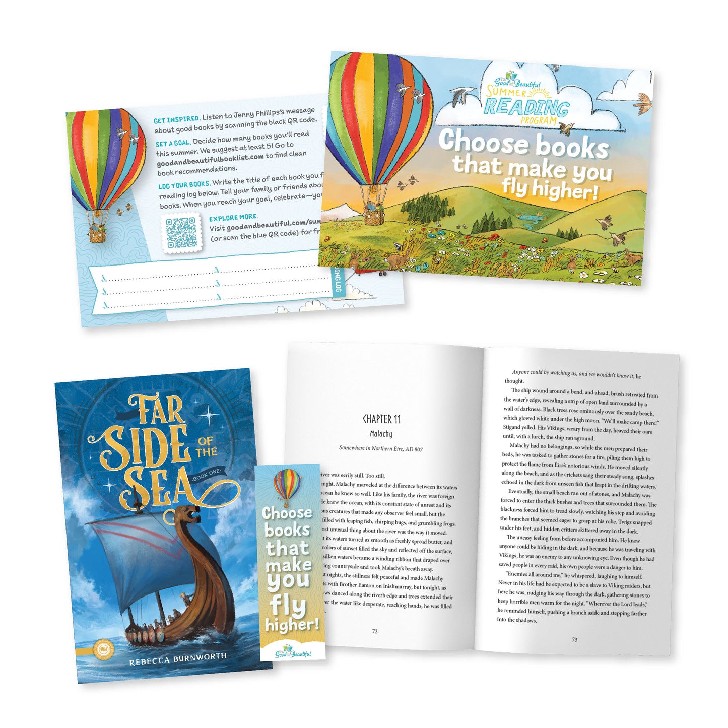 A collage of materials for the Summer Reading Program with the book "Far Side of the Sea" | The Good and the Beautiful
