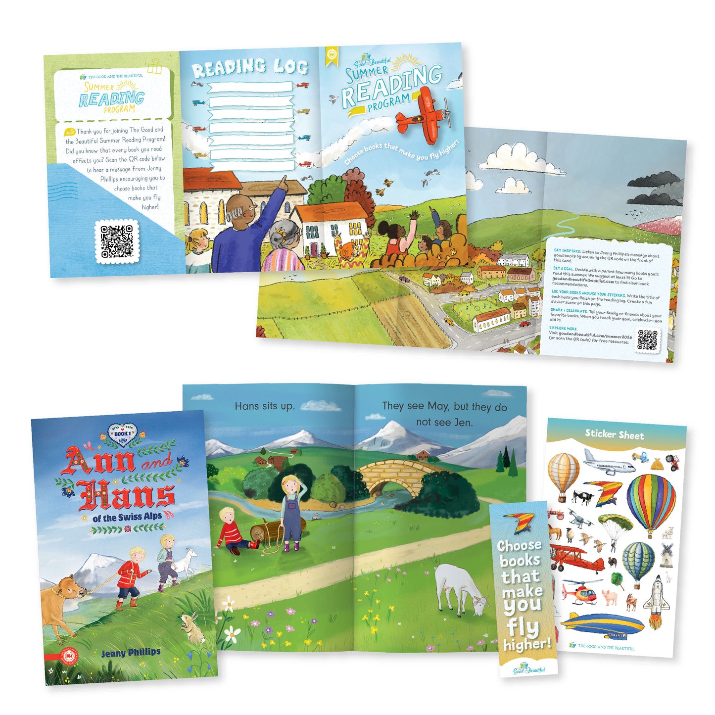 A collage of materials for the Summer Reading Program with the book "Ann and Hans of the Swiss Alps" | The Good and the Beautiful