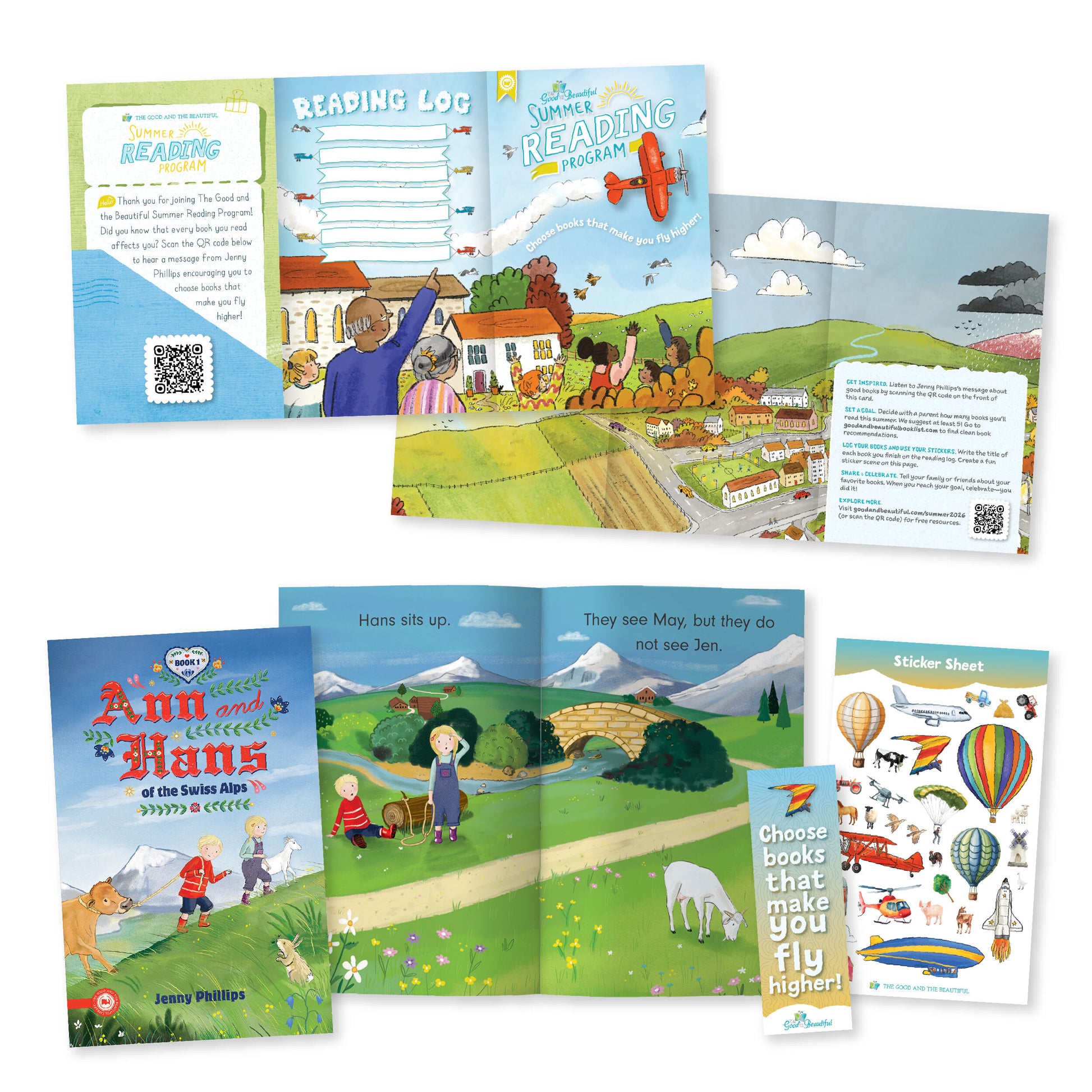 A collage of materials for the Summer Reading Program with the book "Ann and Hans of the Swiss Alps" | The Good and the Beautiful