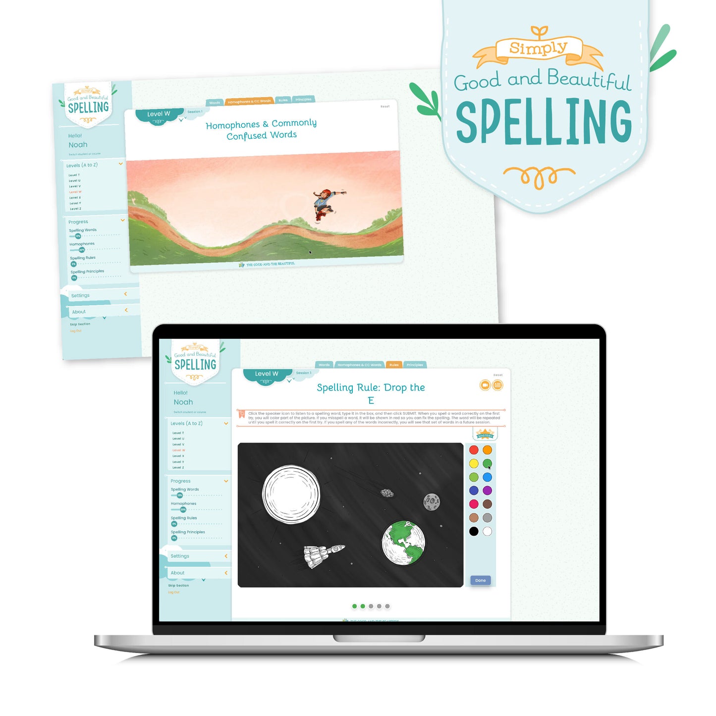 A preview of the Simply Good and Beautiful Spelling course on the computer | The Good and the Beautiful