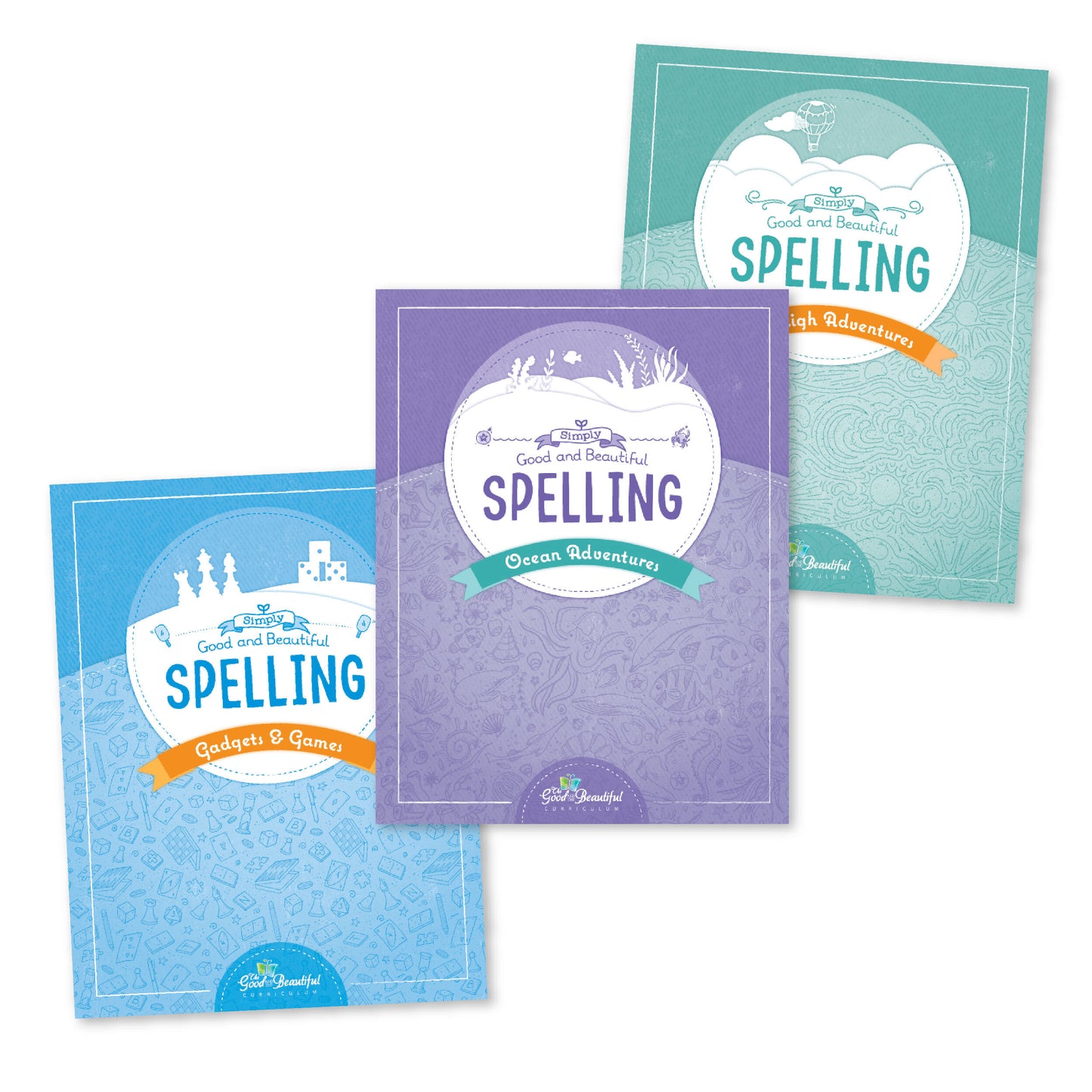 A collage of three Simple Good and Beautiful Spelling books | The Good and the Beautiful