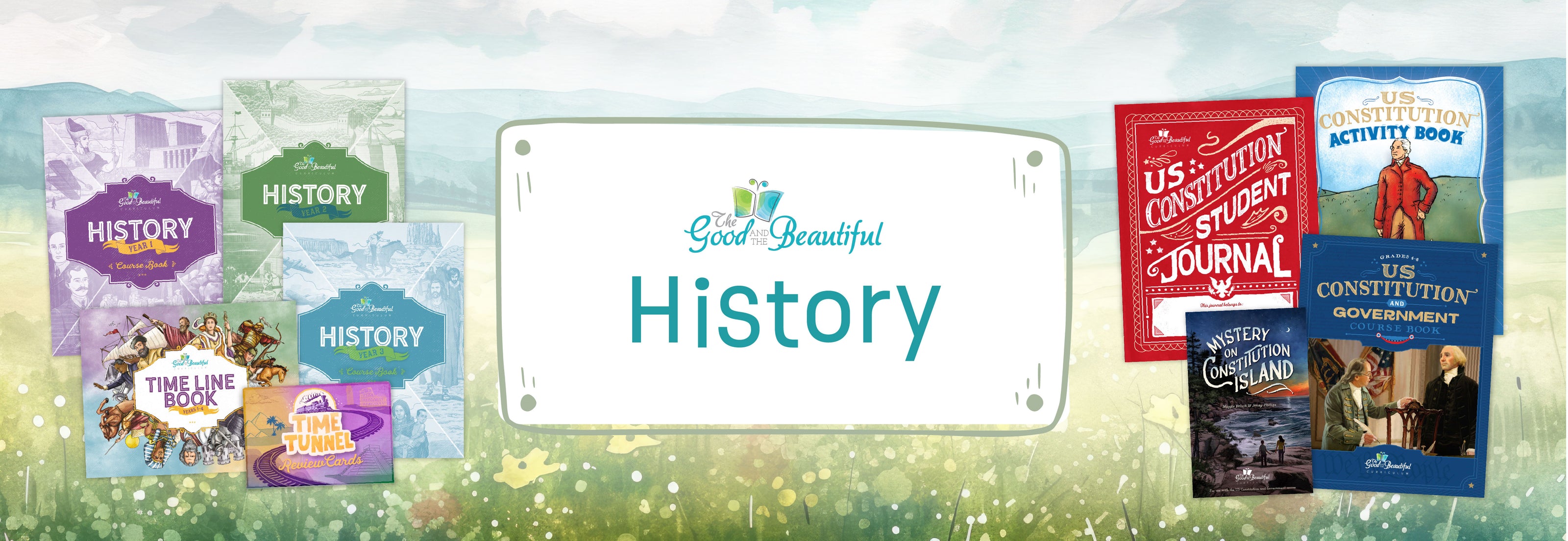 A banner with the text "History" and collages on either side of homeschool history course materials | The Good and the Beautiful