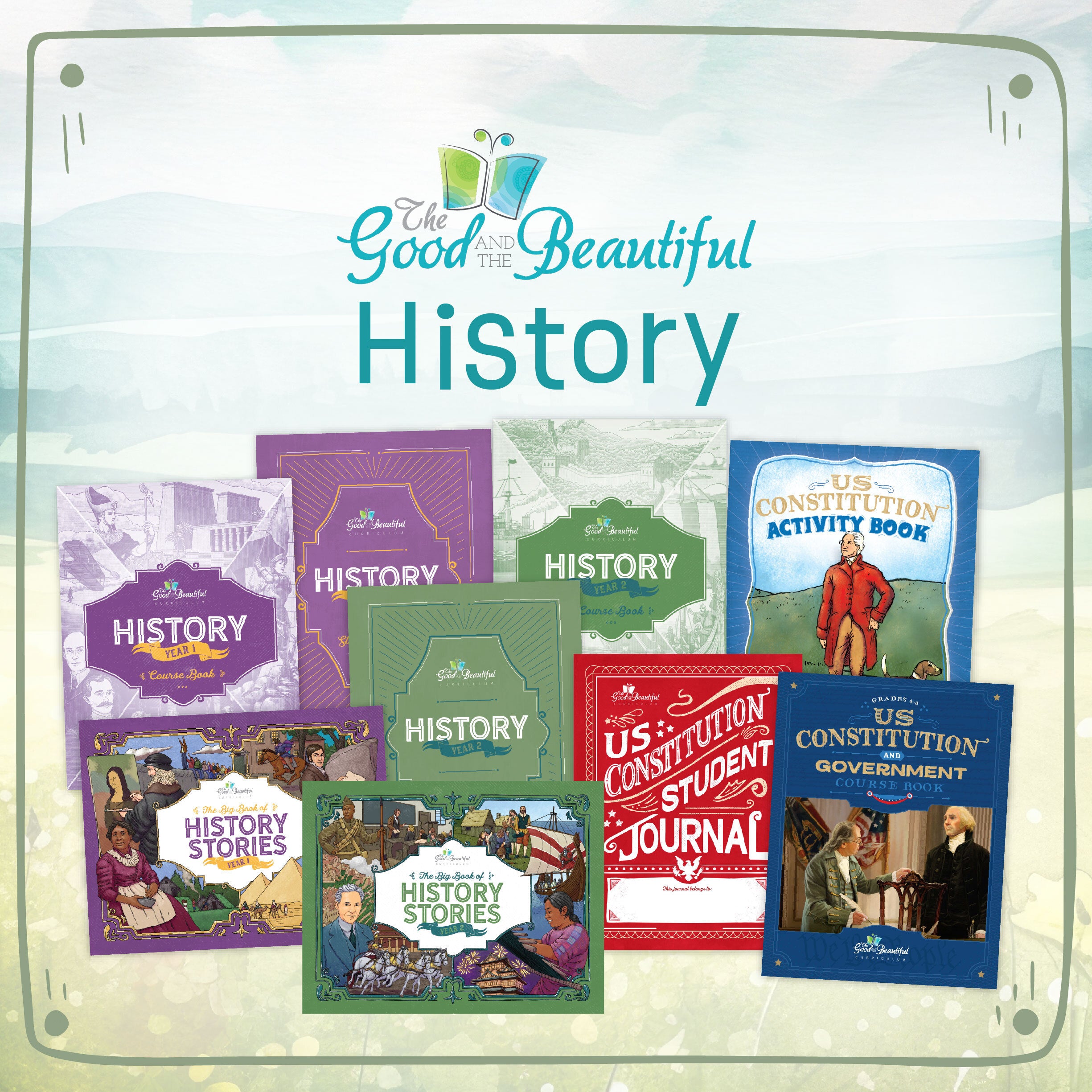 Collage of the history year one and year two curriculum covers | The Good and the Beautiful