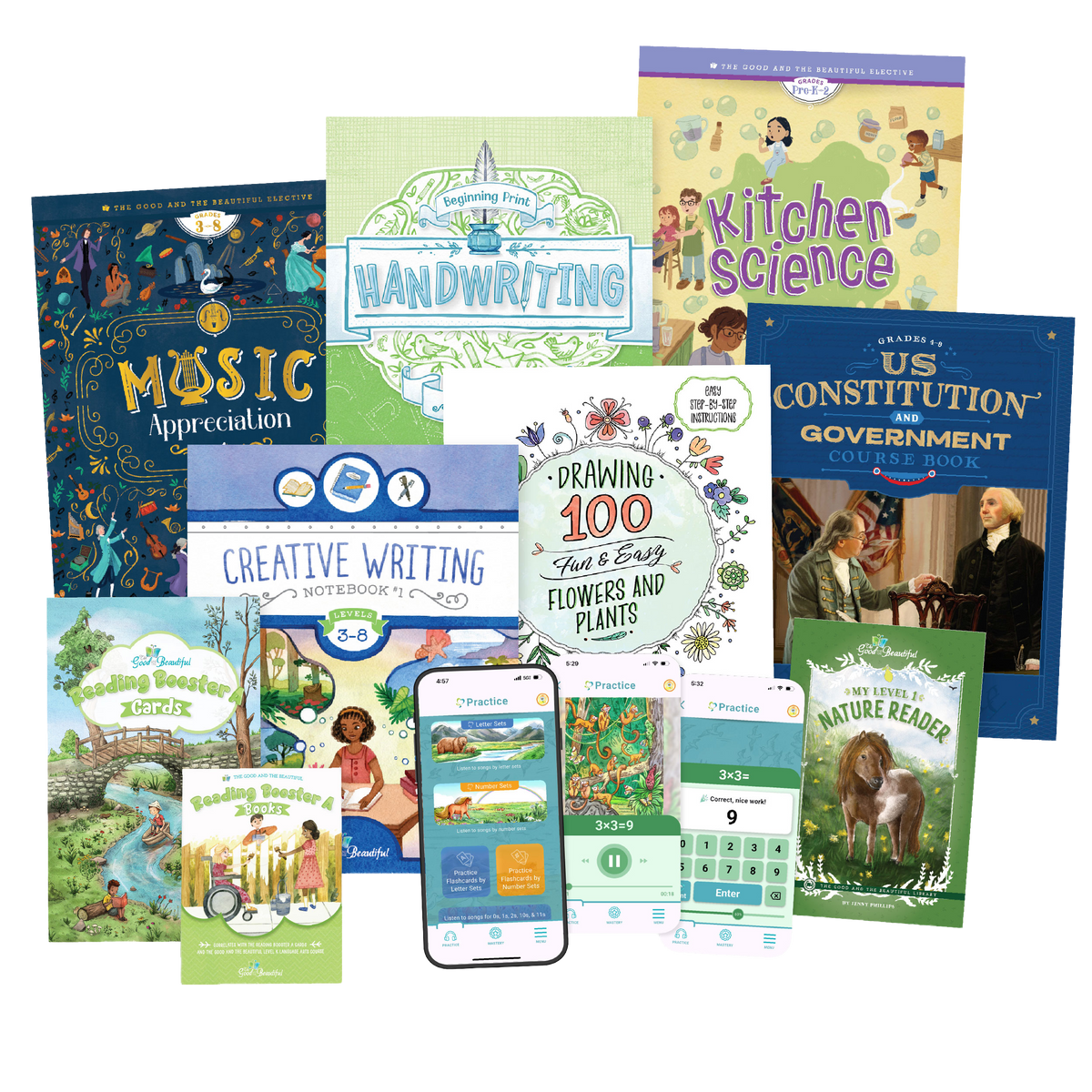 A collage of supplemental learning material covers | The Good and the Beautiful