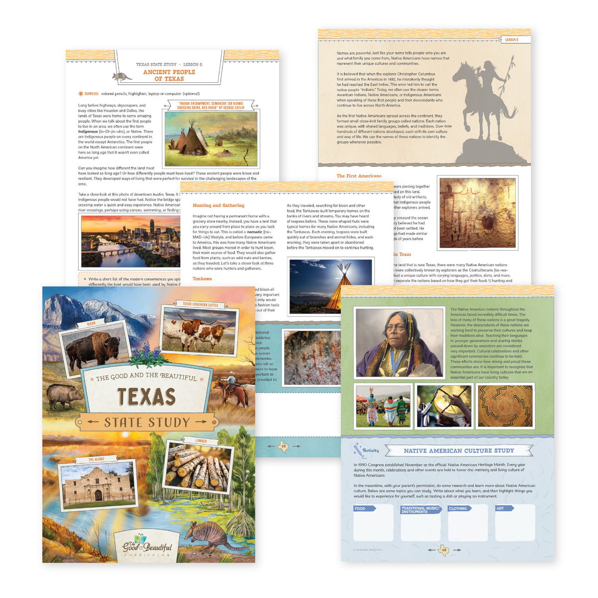A collage of the Texas State Study materials | The Good and the Beautiful