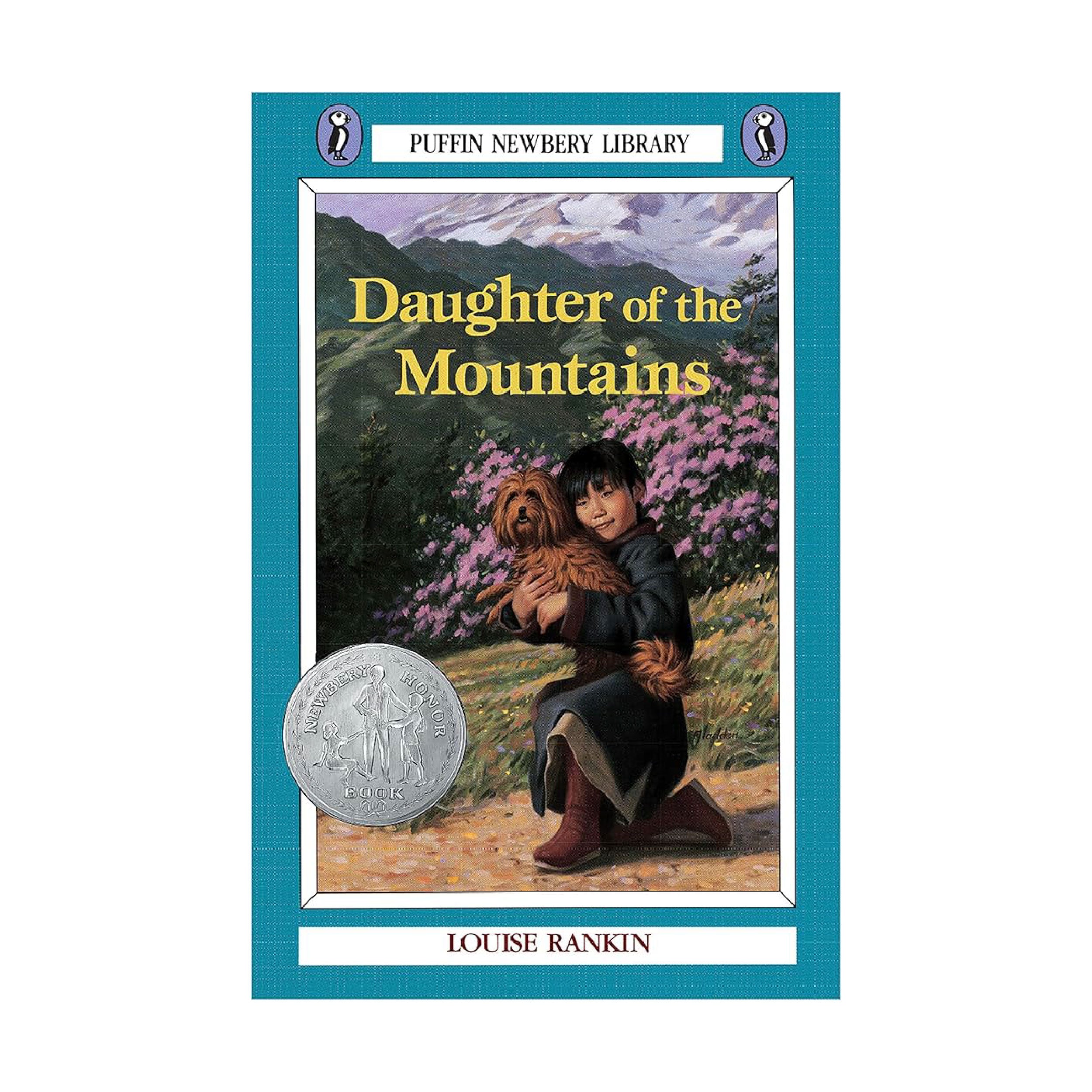 An illustrated book cover of a young girl kneeling down on the ground and holding a small brown dog with mountains in the background | The Good and the Beautiful