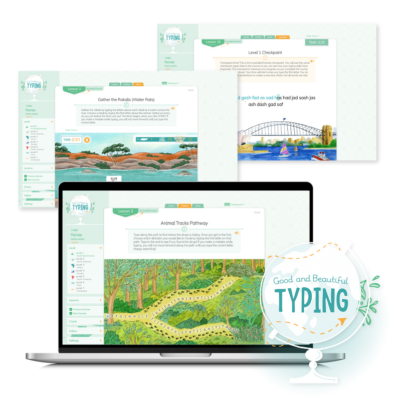 Web page samples from the online Good and Beautiful Typing program | The Good and the Beautiful