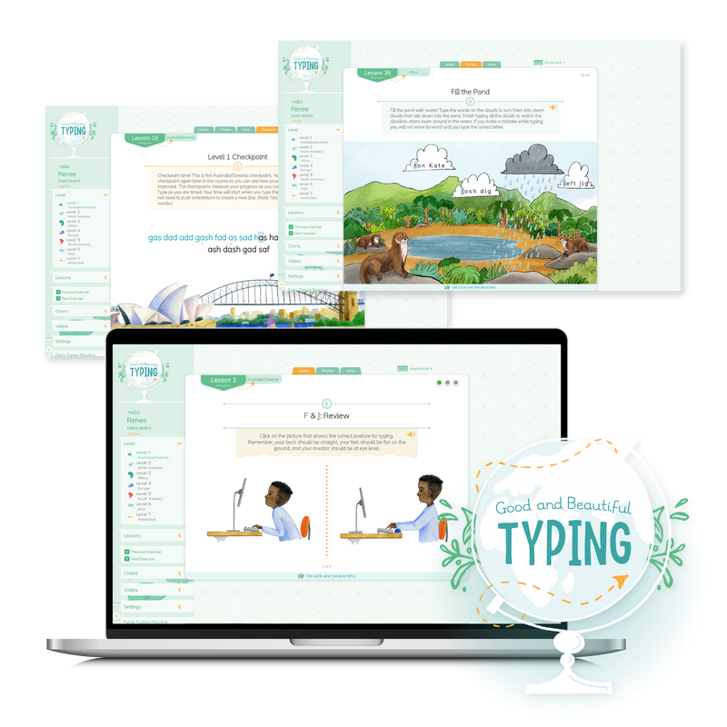 Sample lesson pages from the online Good and Beautiful Typing program | The Good and the Beautiful
