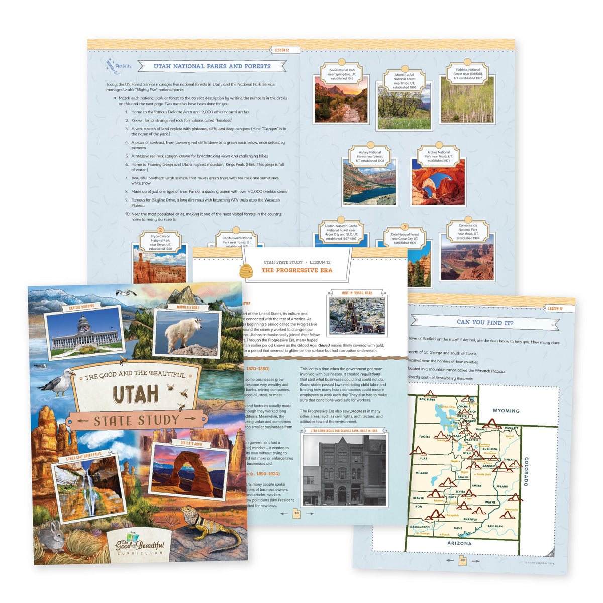 A collage of the Utah State Study course materials | The Good and the Beautiful