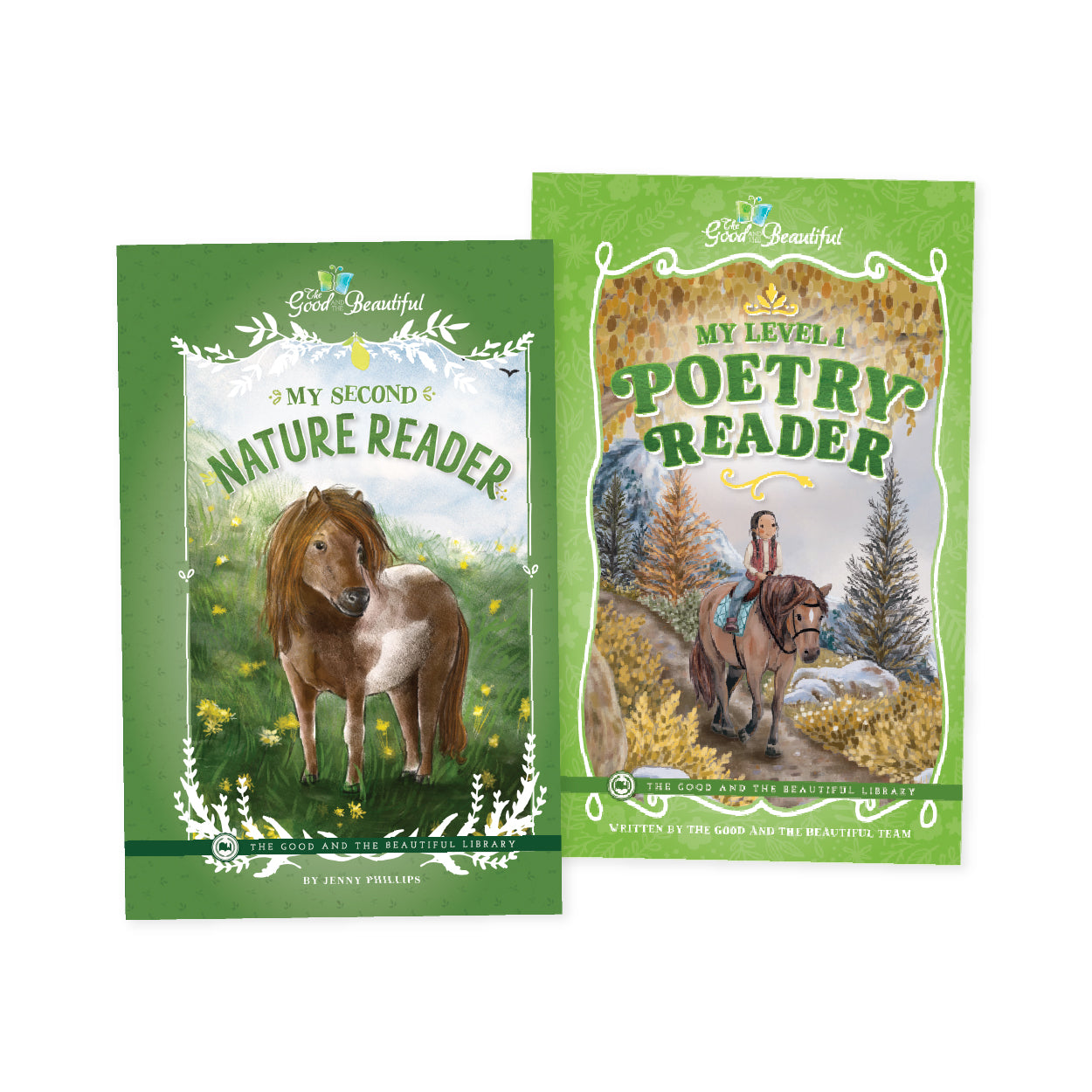The covers of the books "My Second Nature Reader" by Jenny Phillips and "My Level 1 Poetry Reader" by The Good and the Beautiful Team | The Good and the Beautiful