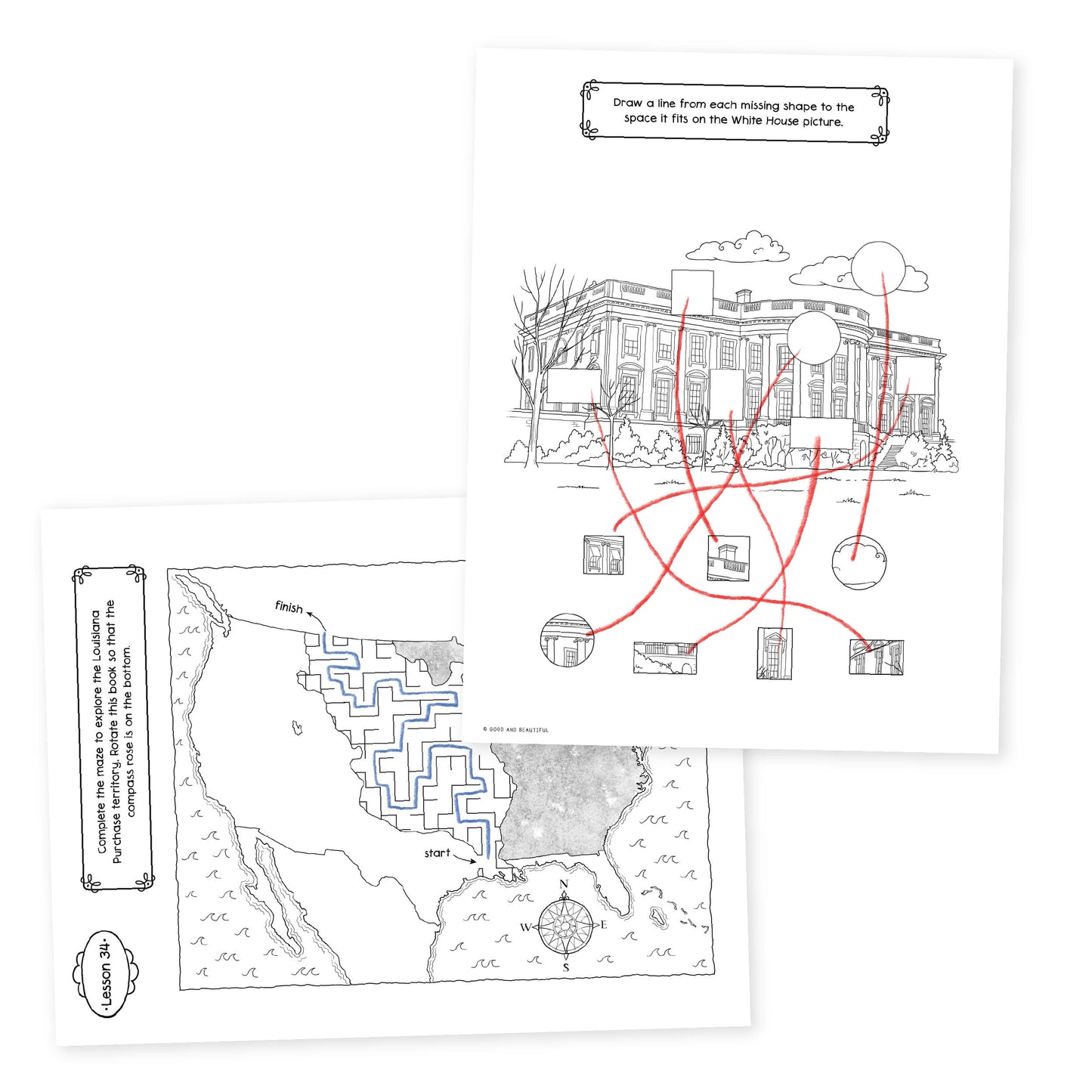 Two sample pages from lesson 34 from history year 3 activity book | The Good and the Beautiful