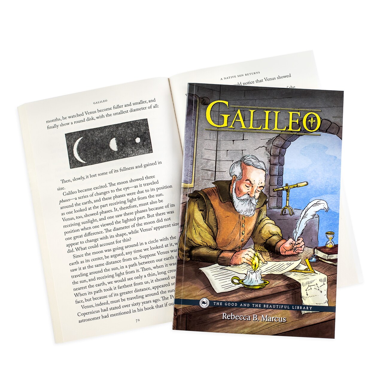 Front Cover and Inside Spread of Galileo By Rebecca B. Marcus