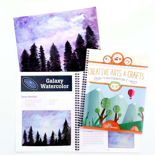 Creative Arts and Crafts Notebook showing How to Make Galaxy Watercolor Scene