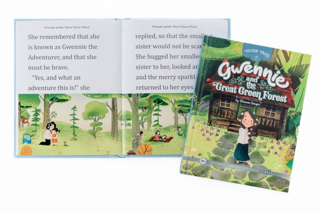 Cover and Spread of Gwennie and the Great Green Forest by Shannen Yauger