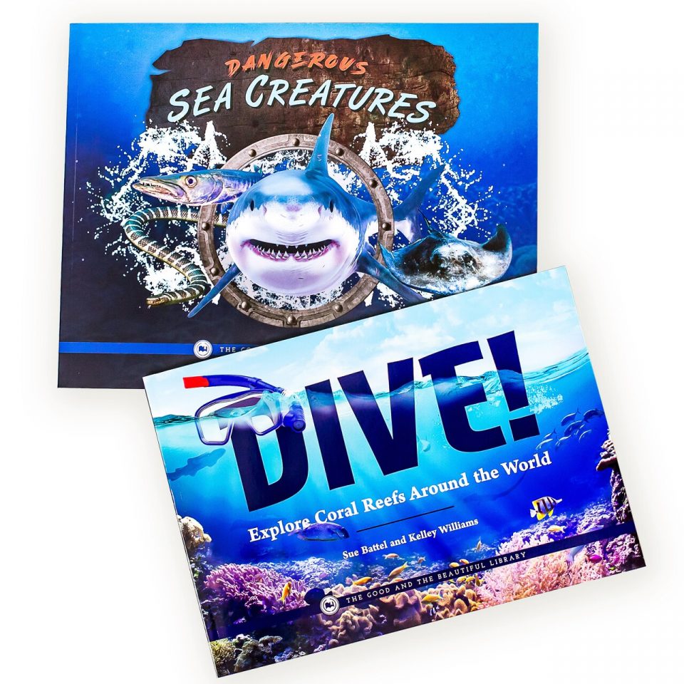 Marine Biology Read-Aloud Book Pack 
Includes:

    Dangerous Sea Creatures by The Good and the Beautiful Team
    Dive! Explore Coral Reefs Around the World by Sue Battel and Kelley Williams
