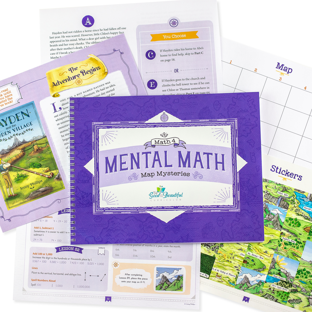 Front Cover and Sample Spread of Math 4 Mental Math Map Mysteries